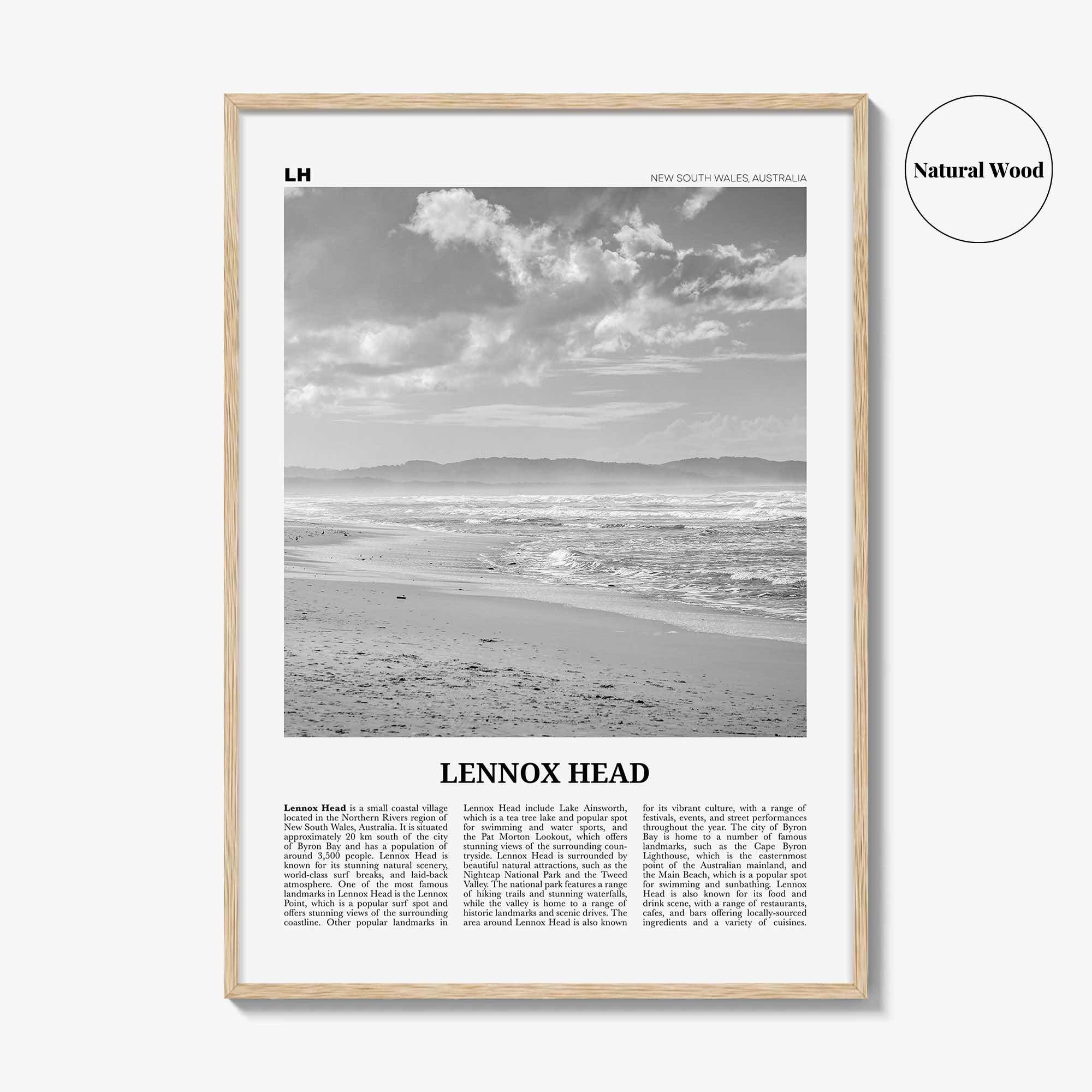 Lennox Head Print Black and White, Lennox Head Wall Art, Lennox Head Poster, Lennox Head Photo, Lennox Head Wall Décor, Lennox Head Map,
