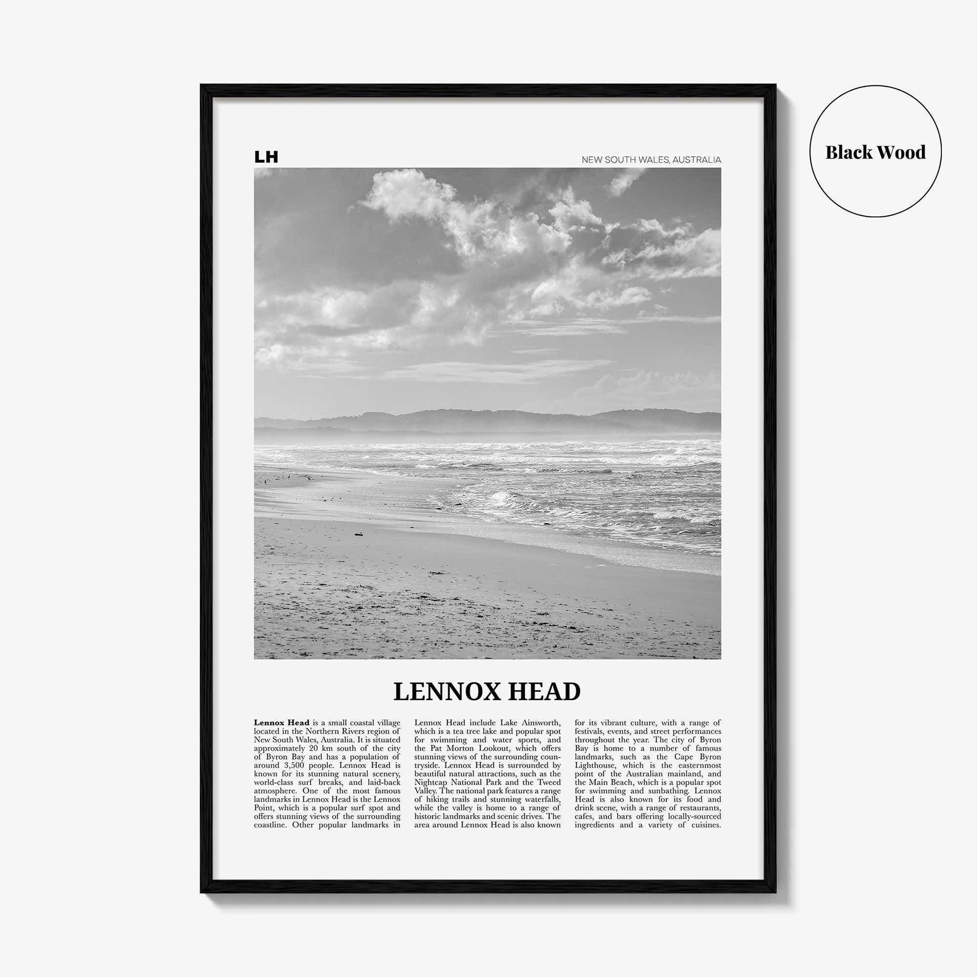 Lennox Head Print Black and White, Lennox Head Wall Art, Lennox Head Poster, Lennox Head Photo, Lennox Head Wall Décor, Lennox Head Map,