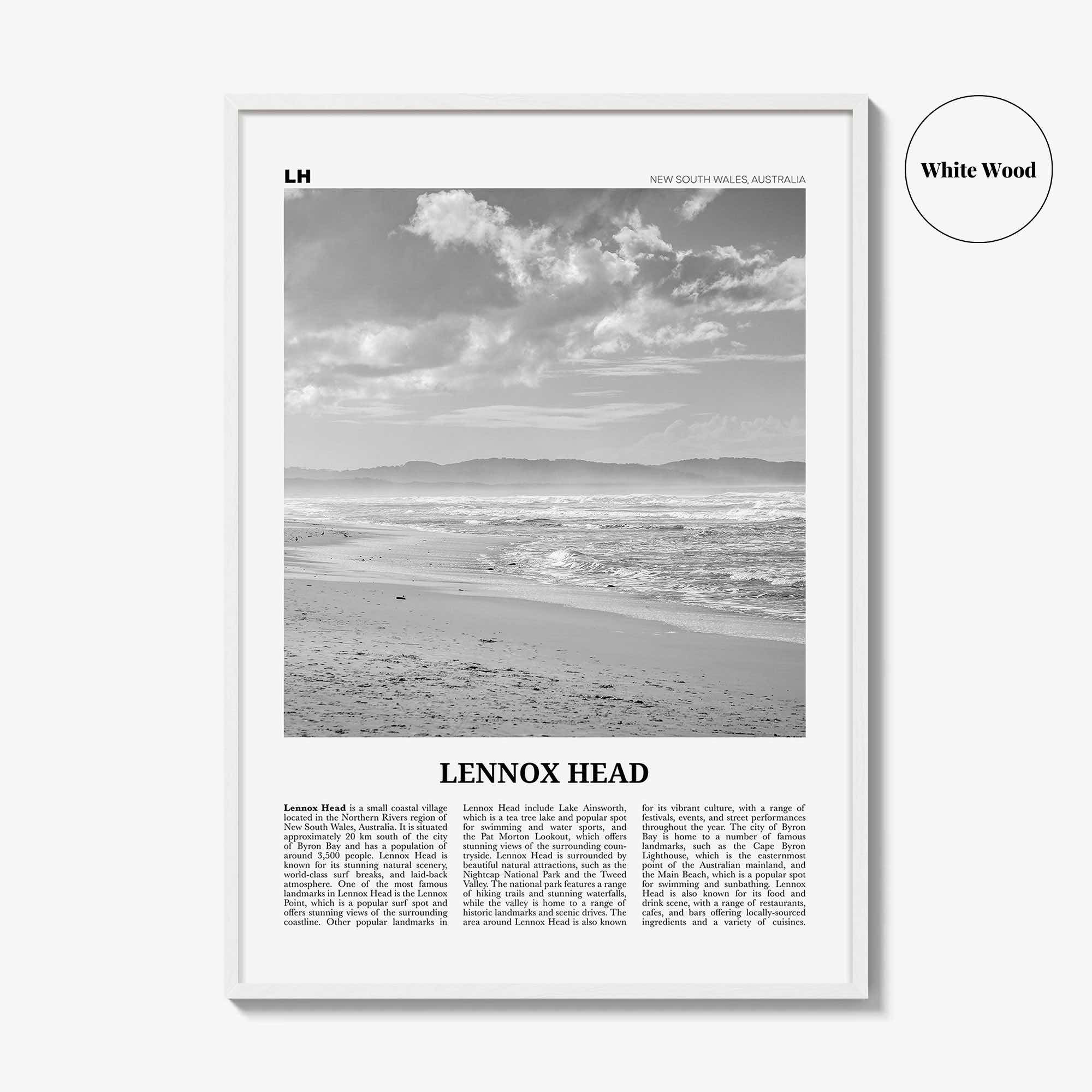 Lennox Head Print Black and White, Lennox Head Wall Art, Lennox Head Poster, Lennox Head Photo, Lennox Head Wall Décor, Lennox Head Map,