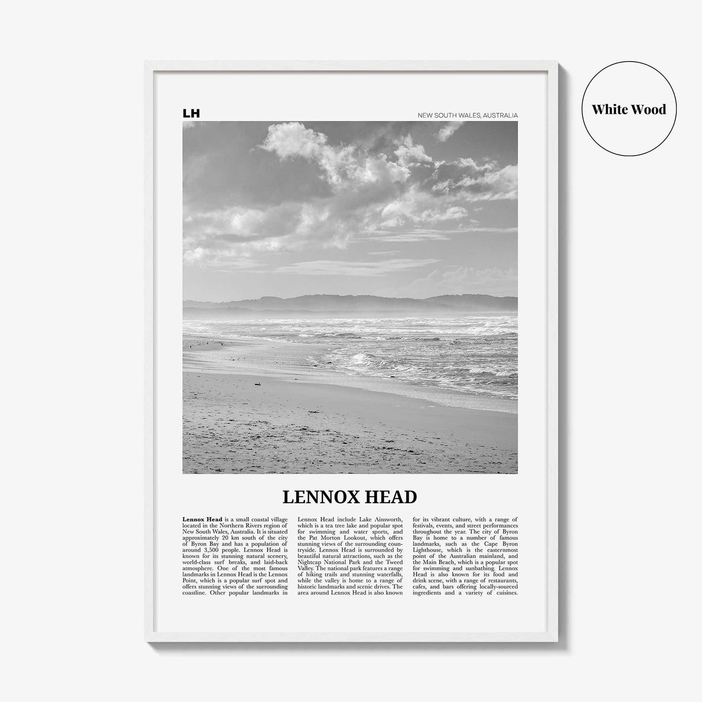 Lennox Head Print Black and White, Lennox Head Wall Art, Lennox Head Poster, Lennox Head Photo, Lennox Head Wall Décor, Lennox Head Map,