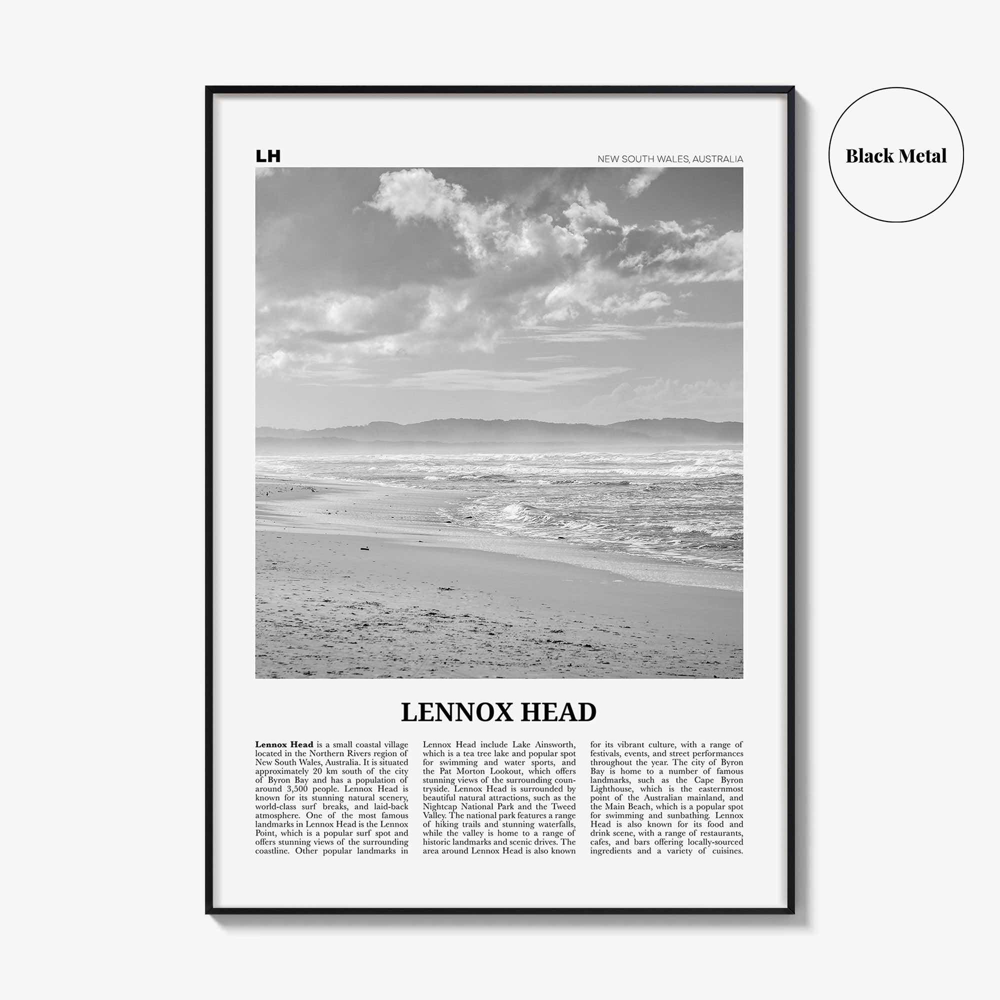 Lennox Head Print Black and White, Lennox Head Wall Art, Lennox Head Poster, Lennox Head Photo, Lennox Head Wall Décor, Lennox Head Map,