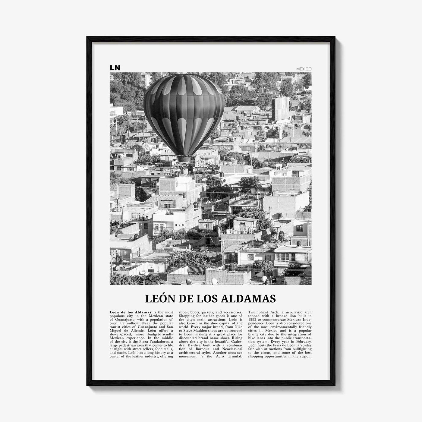 Leon De Los Aldamas Print Black and White, León Wall Art, León Poster, León Photo, León Wall Décor, León de los Aldama, Guanajuato, Mexico