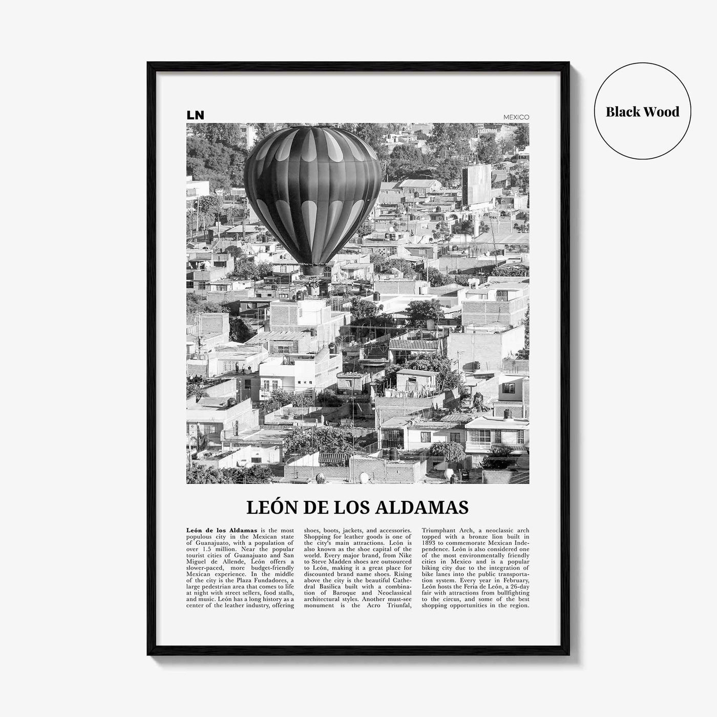 Leon De Los Aldamas Print Black and White, León Wall Art, León Poster, León Photo, León Wall Décor, León de los Aldama, Guanajuato, Mexico