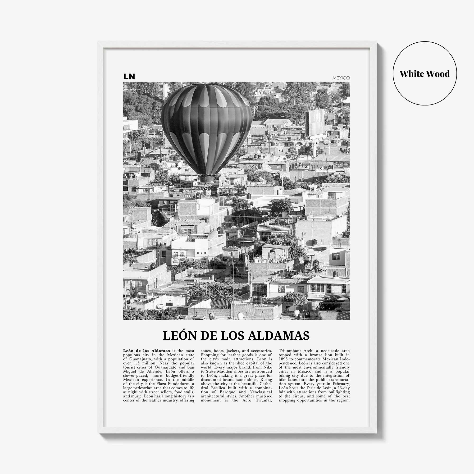 Leon De Los Aldamas Print Black and White, León Wall Art, León Poster, León Photo, León Wall Décor, León de los Aldama, Guanajuato, Mexico