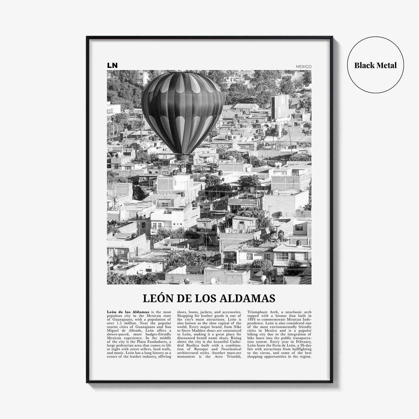 Leon De Los Aldamas Print Black and White, León Wall Art, León Poster, León Photo, León Wall Décor, León de los Aldama, Guanajuato, Mexico