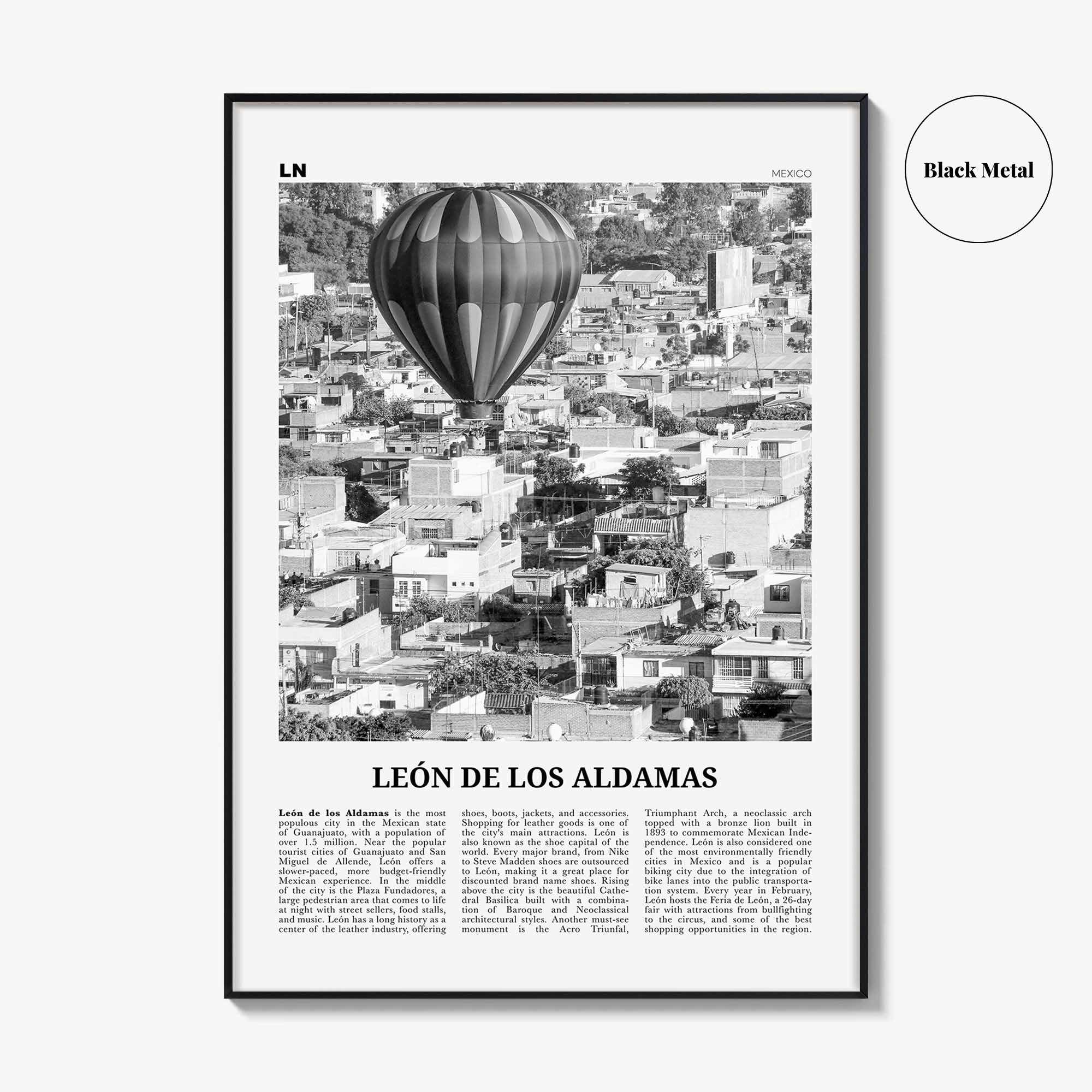 Leon De Los Aldamas Print Black and White, León Wall Art, León Poster, León Photo, León Wall Décor, León de los Aldama, Guanajuato, Mexico