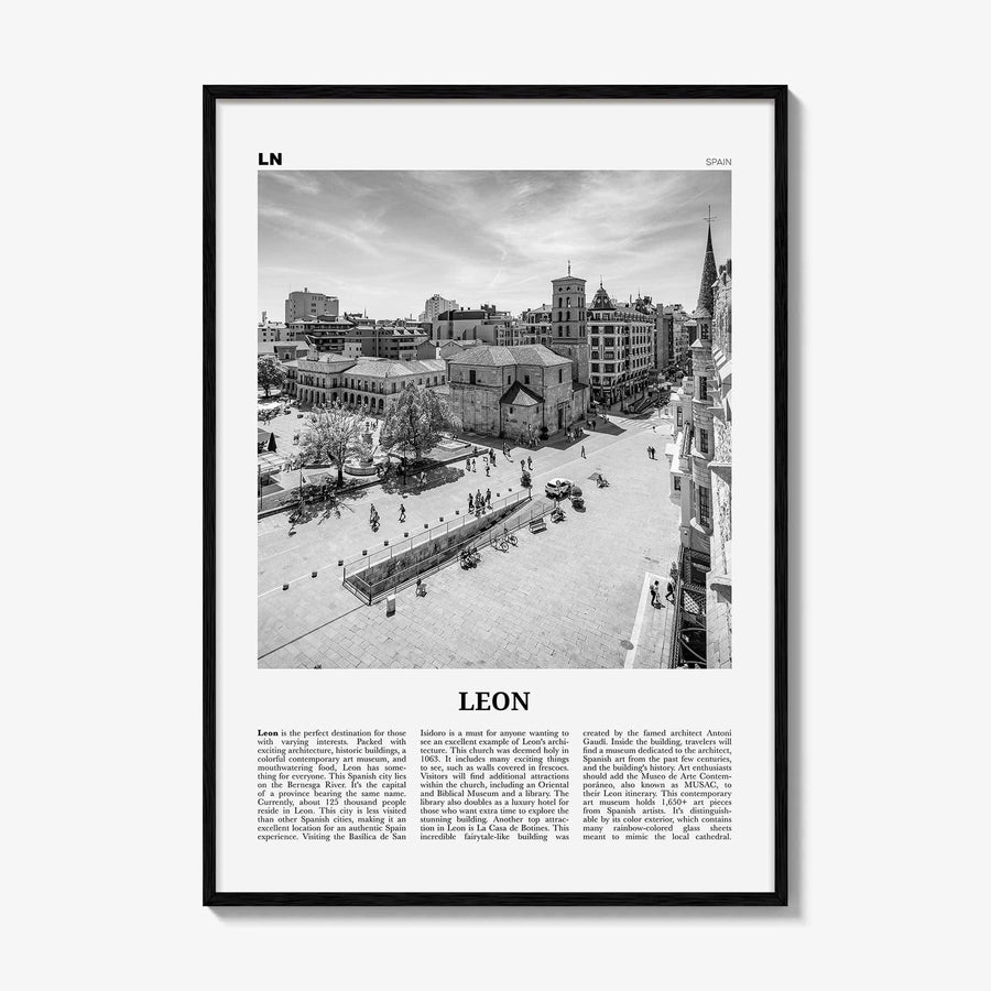 Leon Print Black and White Spain, Leon Wall Art, Leon Poster, Leon Photo, Leon Wall Décor, Leon Map, Spain