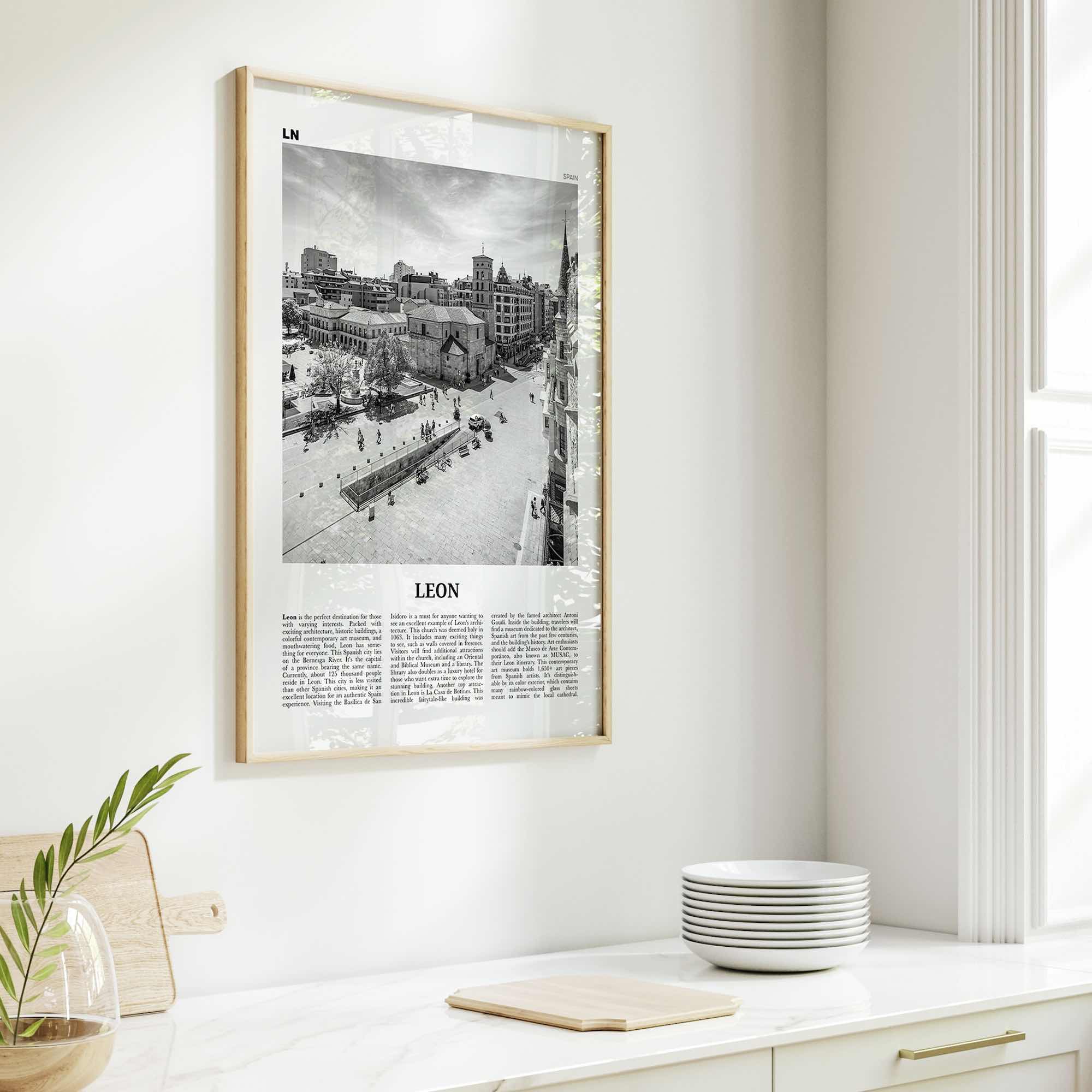 Leon Print Black and White Spain, Leon Wall Art, Leon Poster, Leon Photo, Leon Wall Décor, Leon Map, Spain