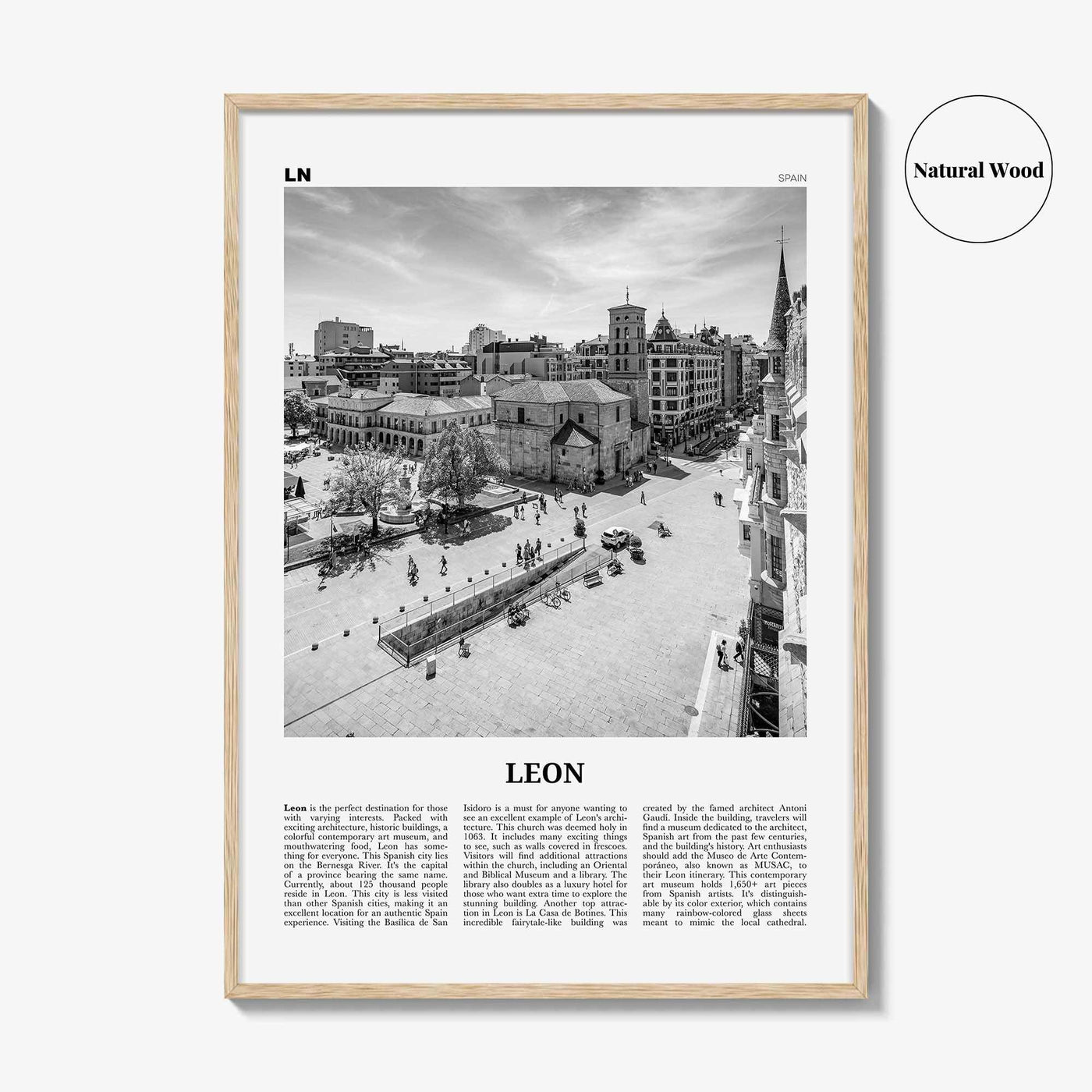 Leon Print Black and White Spain, Leon Wall Art, Leon Poster, Leon Photo, Leon Wall Décor, Leon Map, Spain