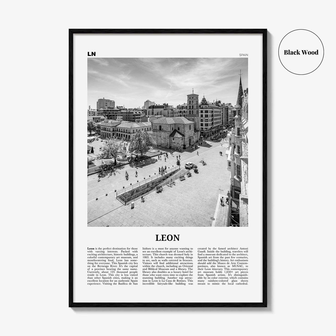 Leon Print Black and White Spain, Leon Wall Art, Leon Poster, Leon Photo, Leon Wall Décor, Leon Map, Spain