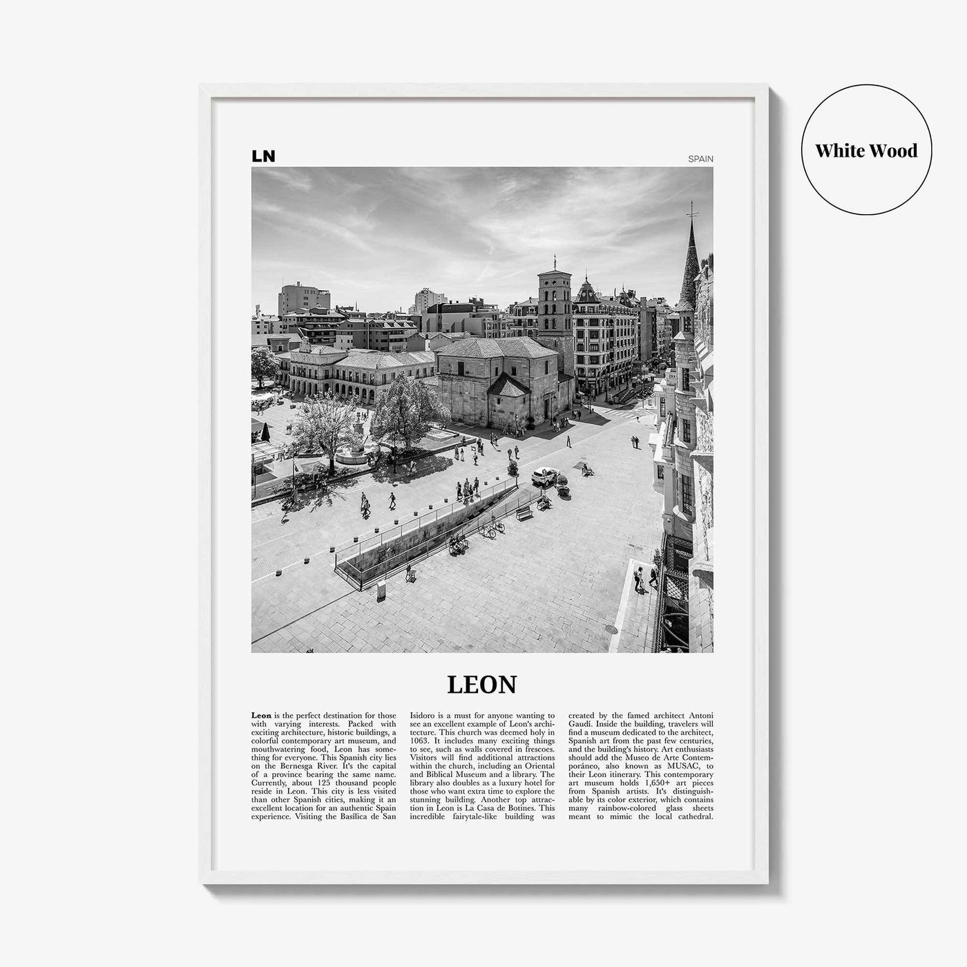 Leon Print Black and White Spain, Leon Wall Art, Leon Poster, Leon Photo, Leon Wall Décor, Leon Map, Spain