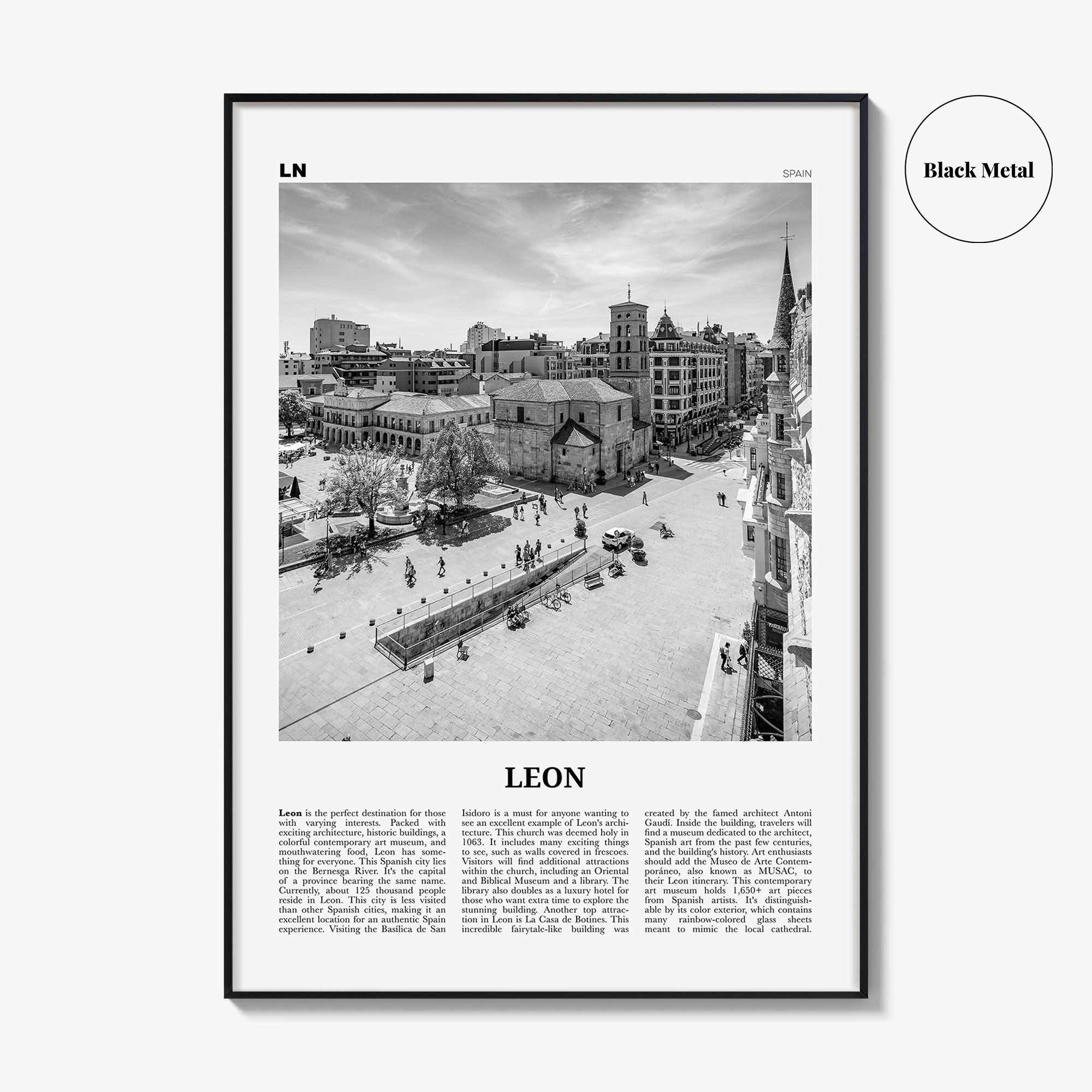 Leon Print Black and White Spain, Leon Wall Art, Leon Poster, Leon Photo, Leon Wall Décor, Leon Map, Spain