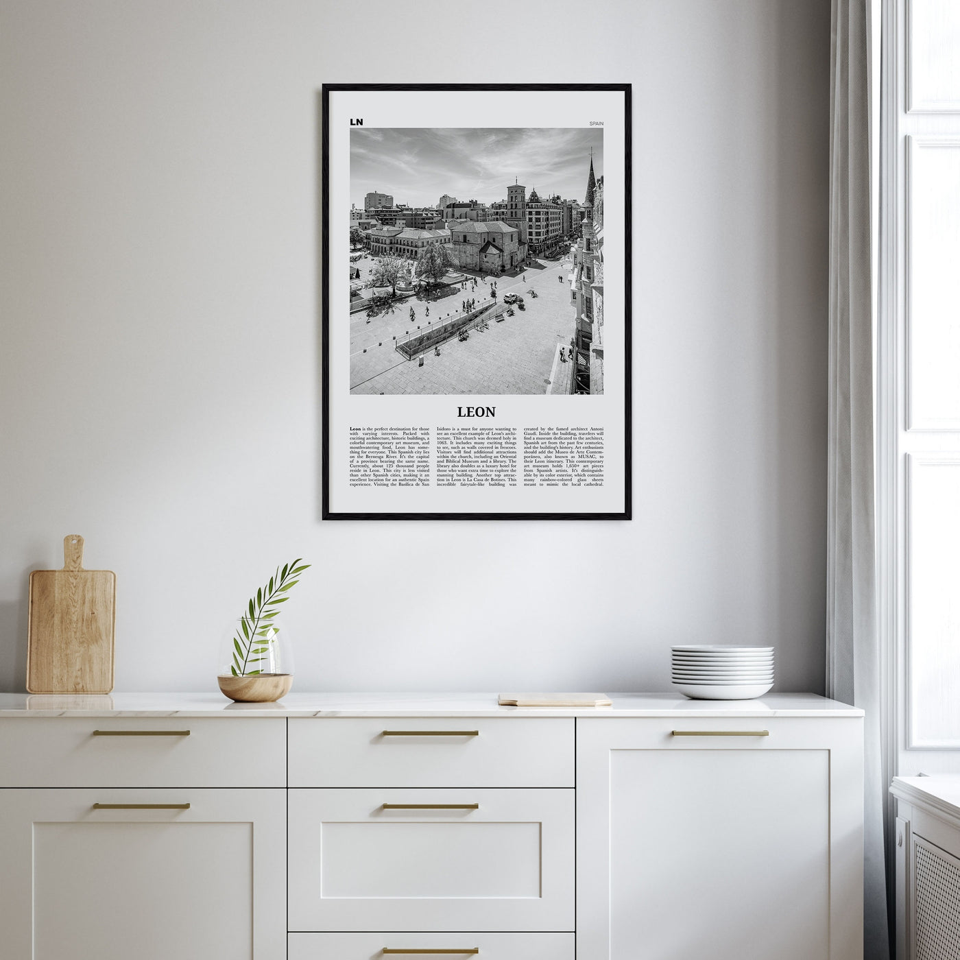 Leon, Spain Travel B&W Poster