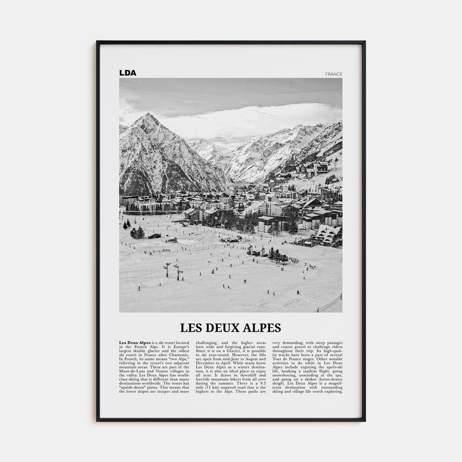 Les Deux Alpes Travel B&W Poster