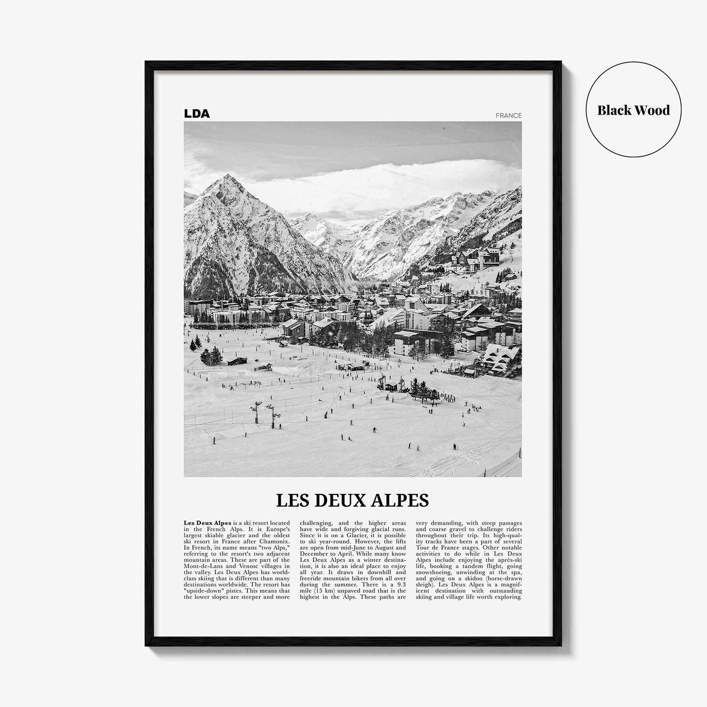 Les Deux Alpes Print Black and White, Les Deux Alpes Wall Art, Les Deux Alpes Poster, Les Deux Alpes Photo, Les Deux Alpes Décor, France