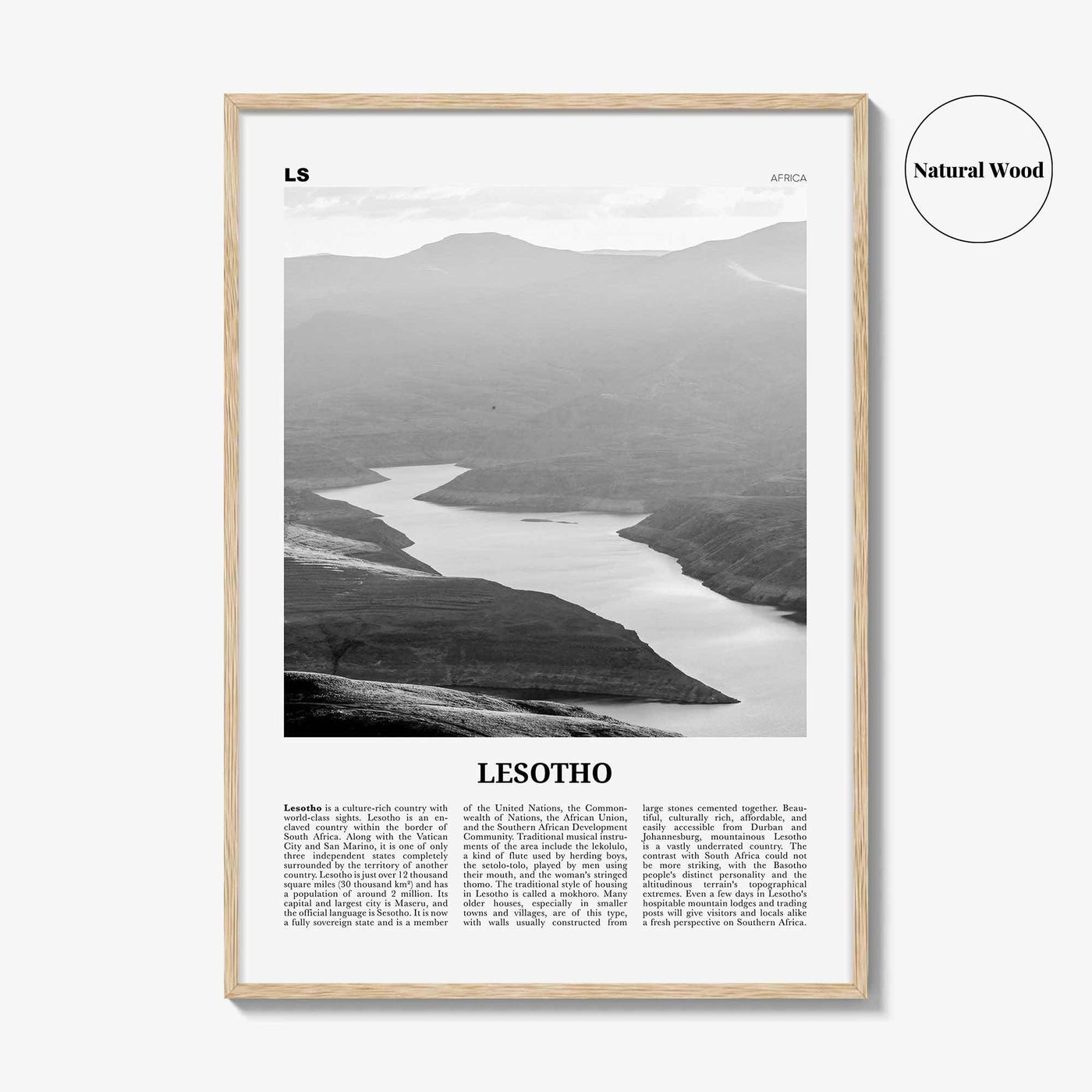 Lesotho Print Black and White, Lesotho Wall Art, Lesotho Poster, Lesotho Photo, Lesotho Wall Decor, Country Art Print, Maseru, Africa