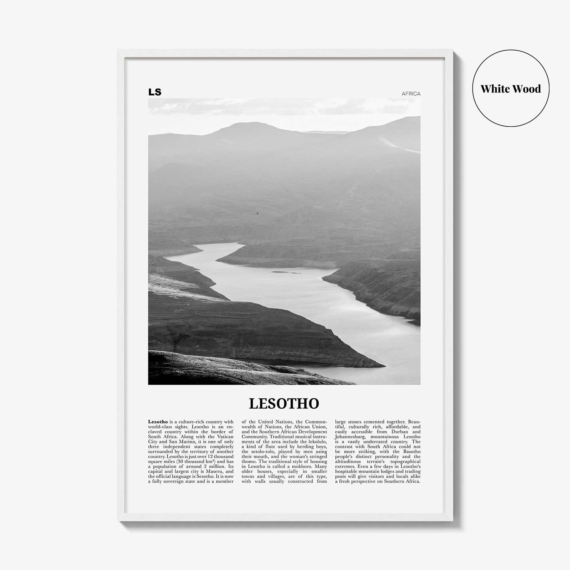 Lesotho Print Black and White, Lesotho Wall Art, Lesotho Poster, Lesotho Photo, Lesotho Wall Decor, Country Art Print, Maseru, Africa