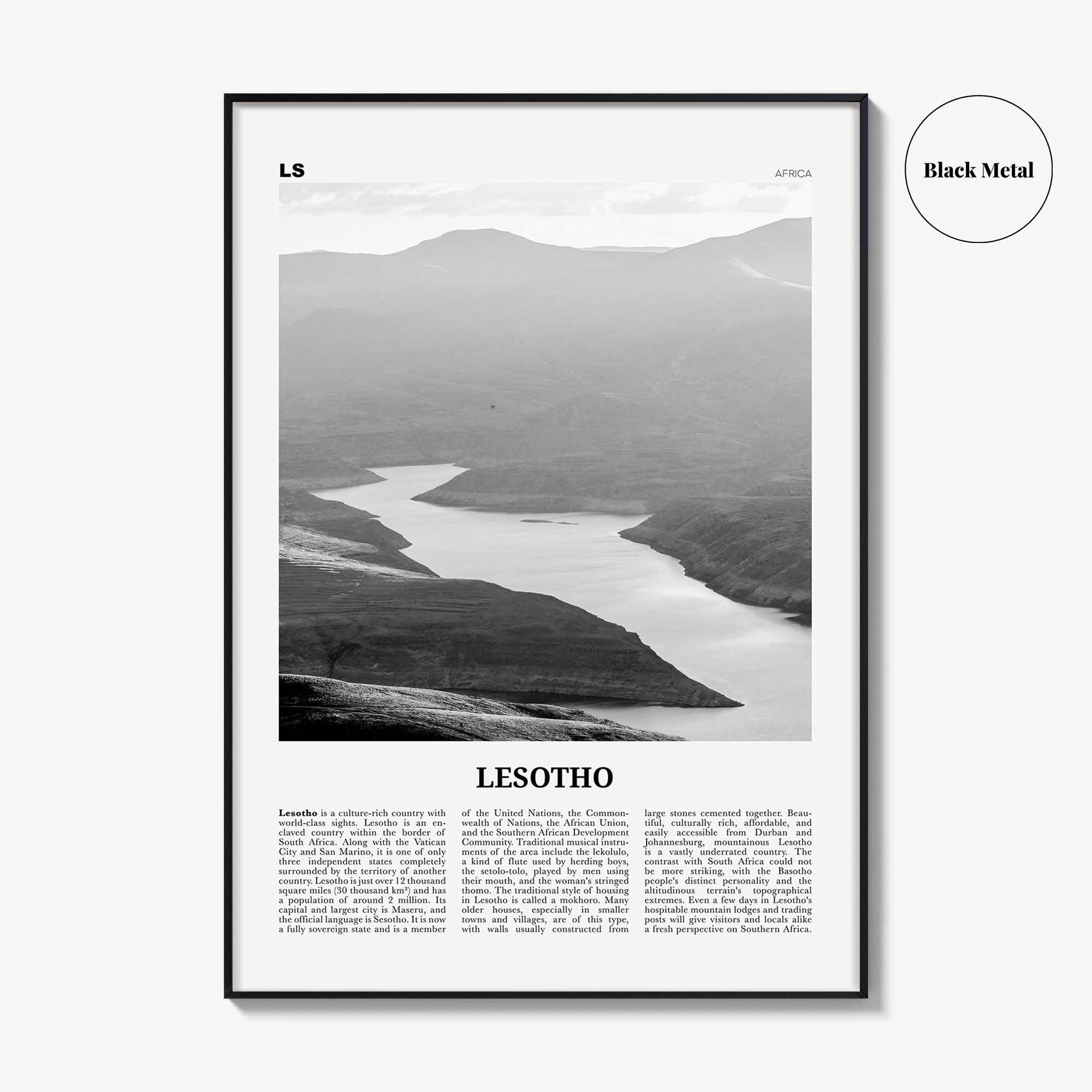 Lesotho Print Black and White, Lesotho Wall Art, Lesotho Poster, Lesotho Photo, Lesotho Wall Decor, Country Art Print, Maseru, Africa