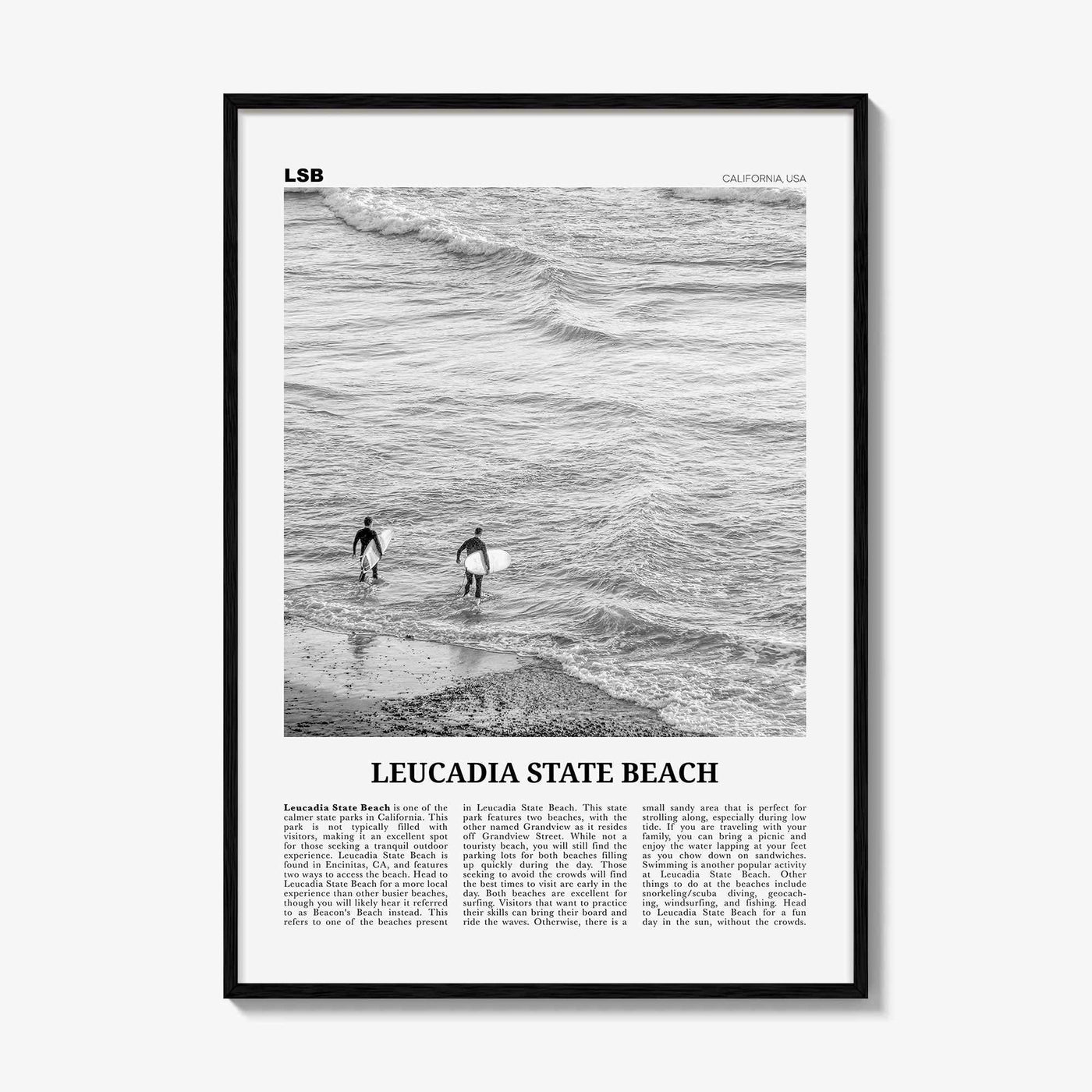Leucadia State Beach Print Black and White, Leucadia State Beach  Wall Art, Leucadia State Beach Poster,  Leucadia State Beach Photo