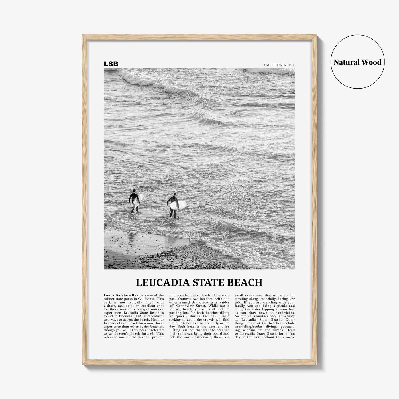 Leucadia State Beach Print Black and White, Leucadia State Beach  Wall Art, Leucadia State Beach Poster,  Leucadia State Beach Photo