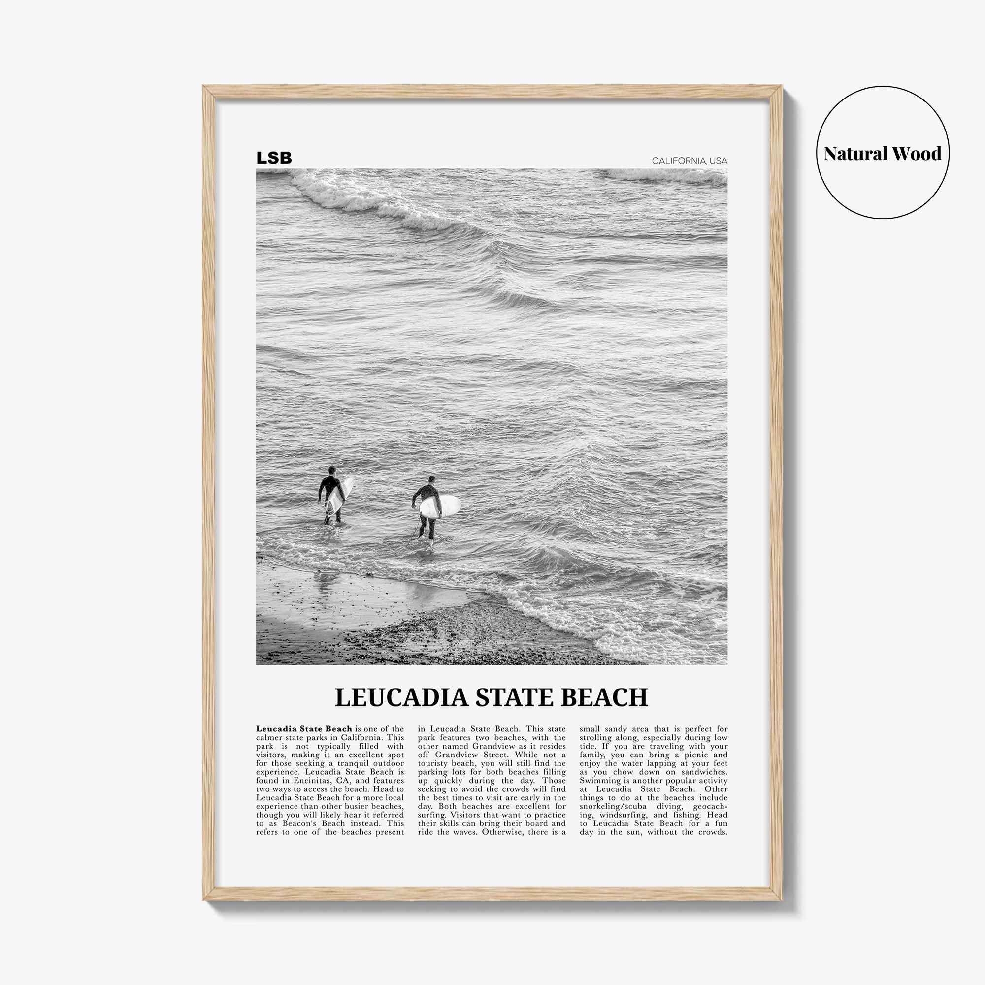 Leucadia State Beach Print Black and White, Leucadia State Beach  Wall Art, Leucadia State Beach Poster,  Leucadia State Beach Photo
