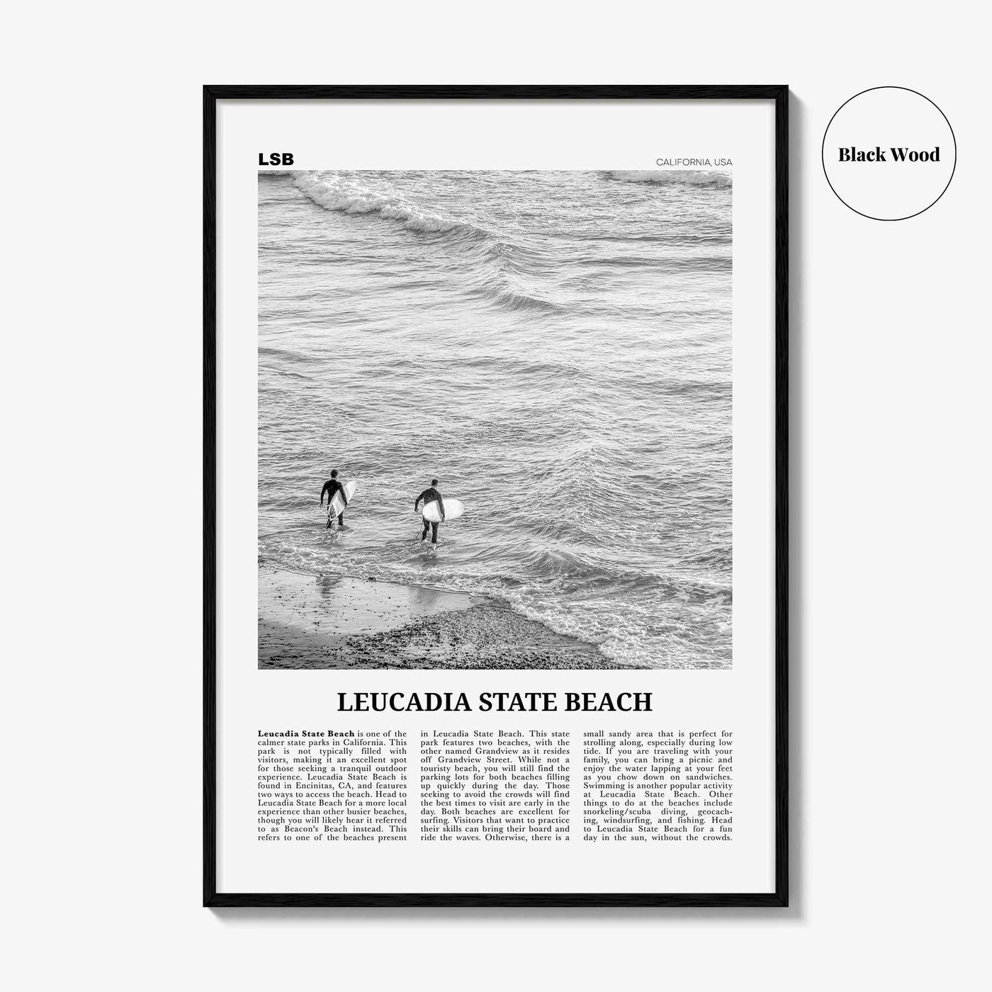 Leucadia State Beach Print Black and White, Leucadia State Beach  Wall Art, Leucadia State Beach Poster,  Leucadia State Beach Photo