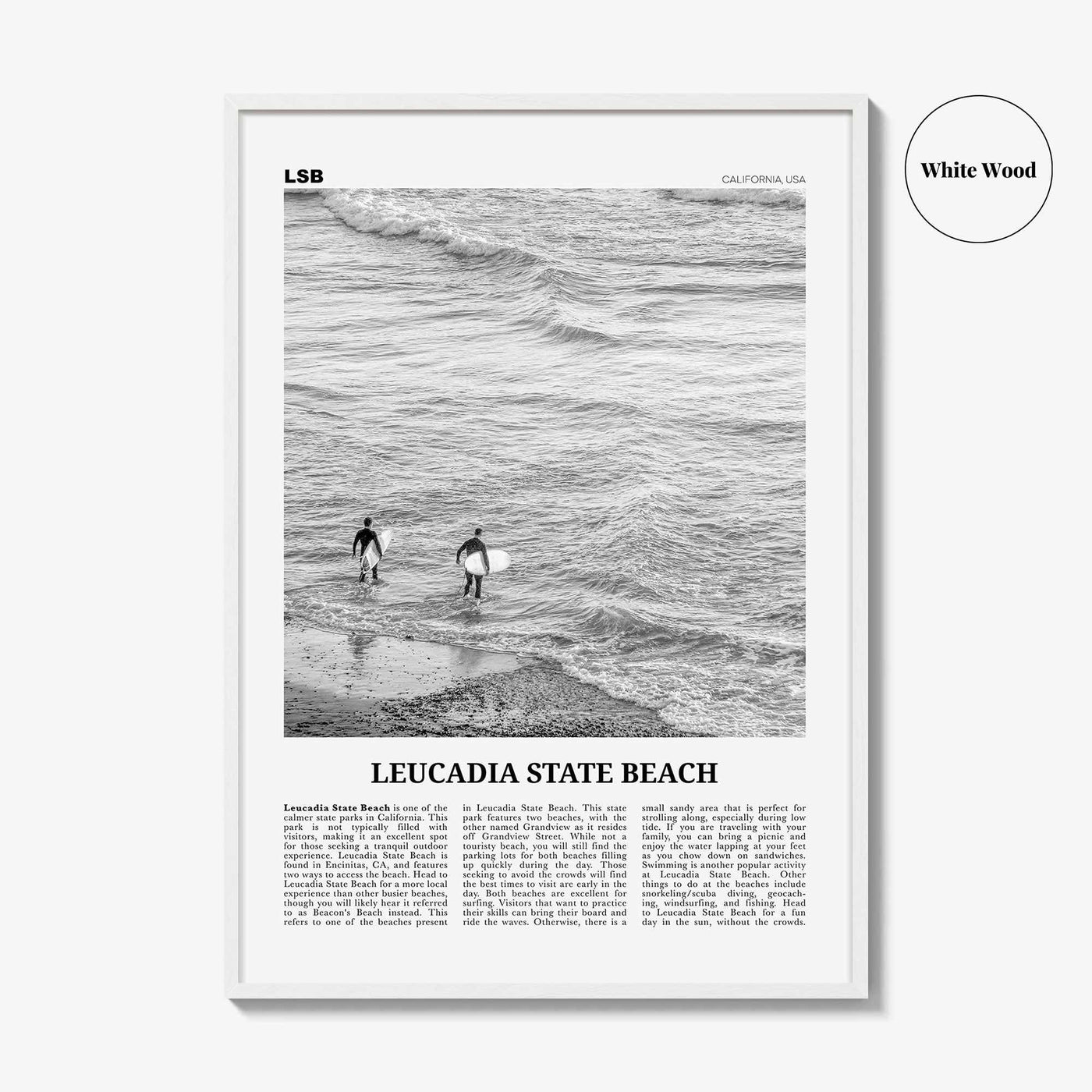 Leucadia State Beach Print Black and White, Leucadia State Beach  Wall Art, Leucadia State Beach Poster,  Leucadia State Beach Photo