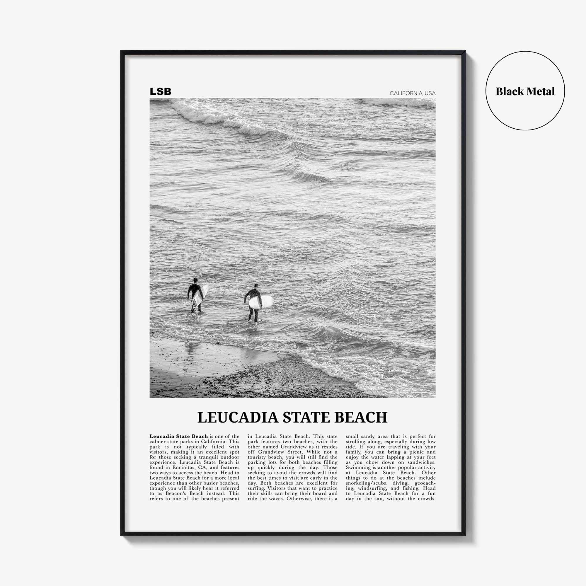 Leucadia State Beach Print Black and White, Leucadia State Beach  Wall Art, Leucadia State Beach Poster,  Leucadia State Beach Photo