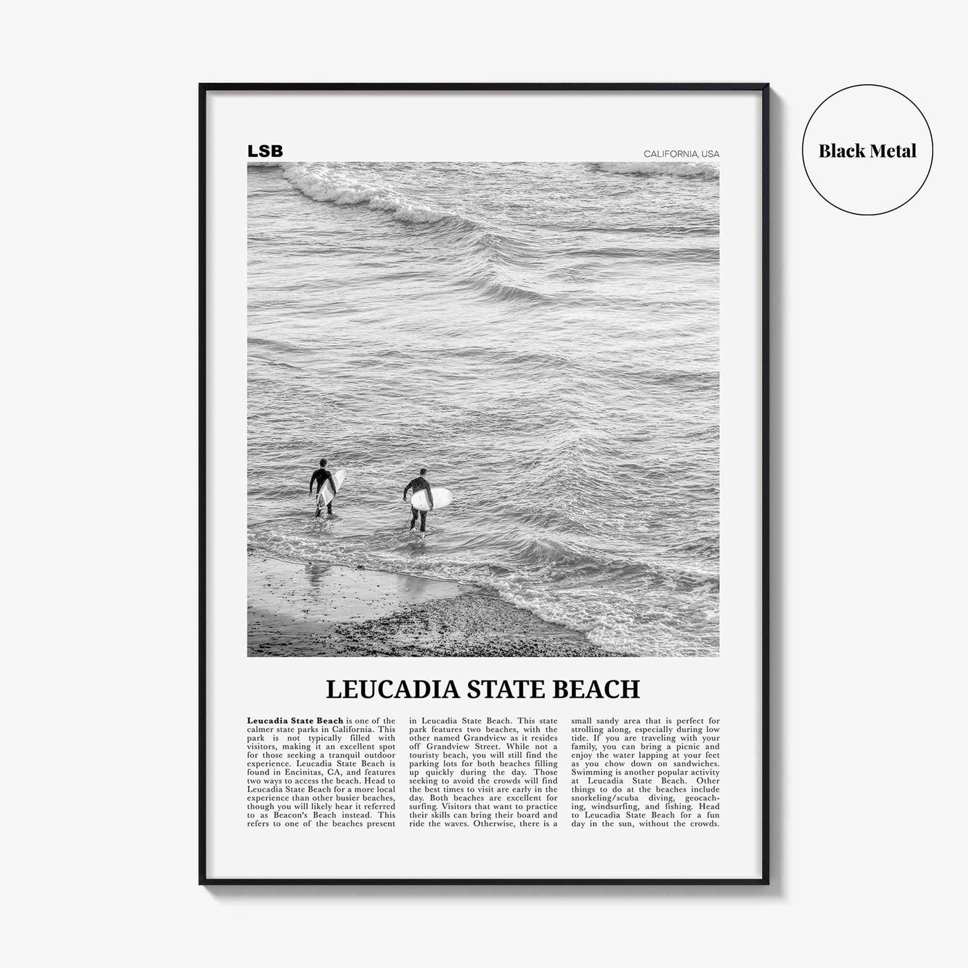 Leucadia State Beach Print Black and White, Leucadia State Beach  Wall Art, Leucadia State Beach Poster,  Leucadia State Beach Photo