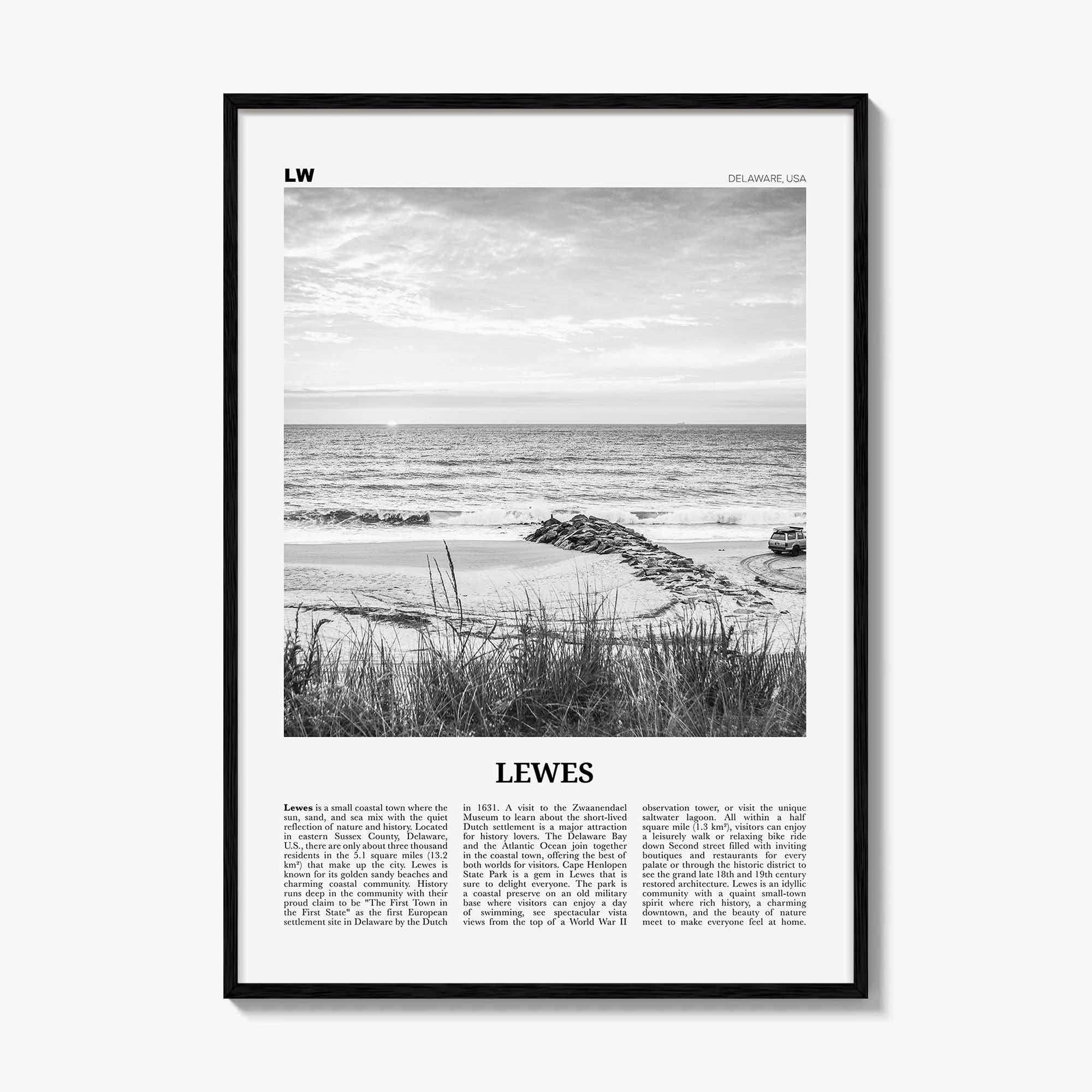 Lewes Print Black and White, Lewes Wall Art, Lewes Poster, Lewes Photo, Lewes Wall Décor, Delaware, USA, United States, North America