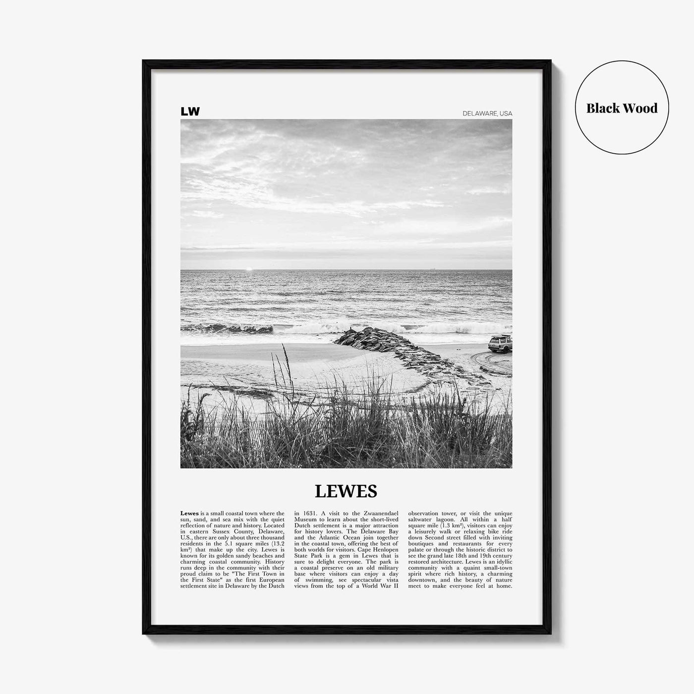 Lewes Print Black and White, Lewes Wall Art, Lewes Poster, Lewes Photo, Lewes Wall Décor, Delaware, USA, United States, North America