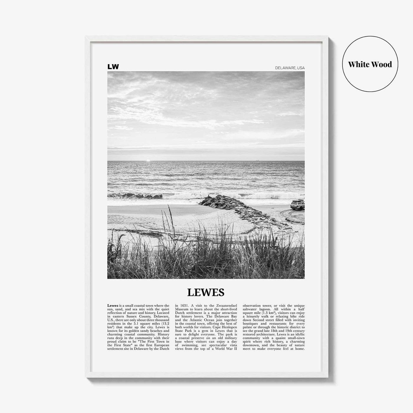 Lewes Print Black and White, Lewes Wall Art, Lewes Poster, Lewes Photo, Lewes Wall Décor, Delaware, USA, United States, North America