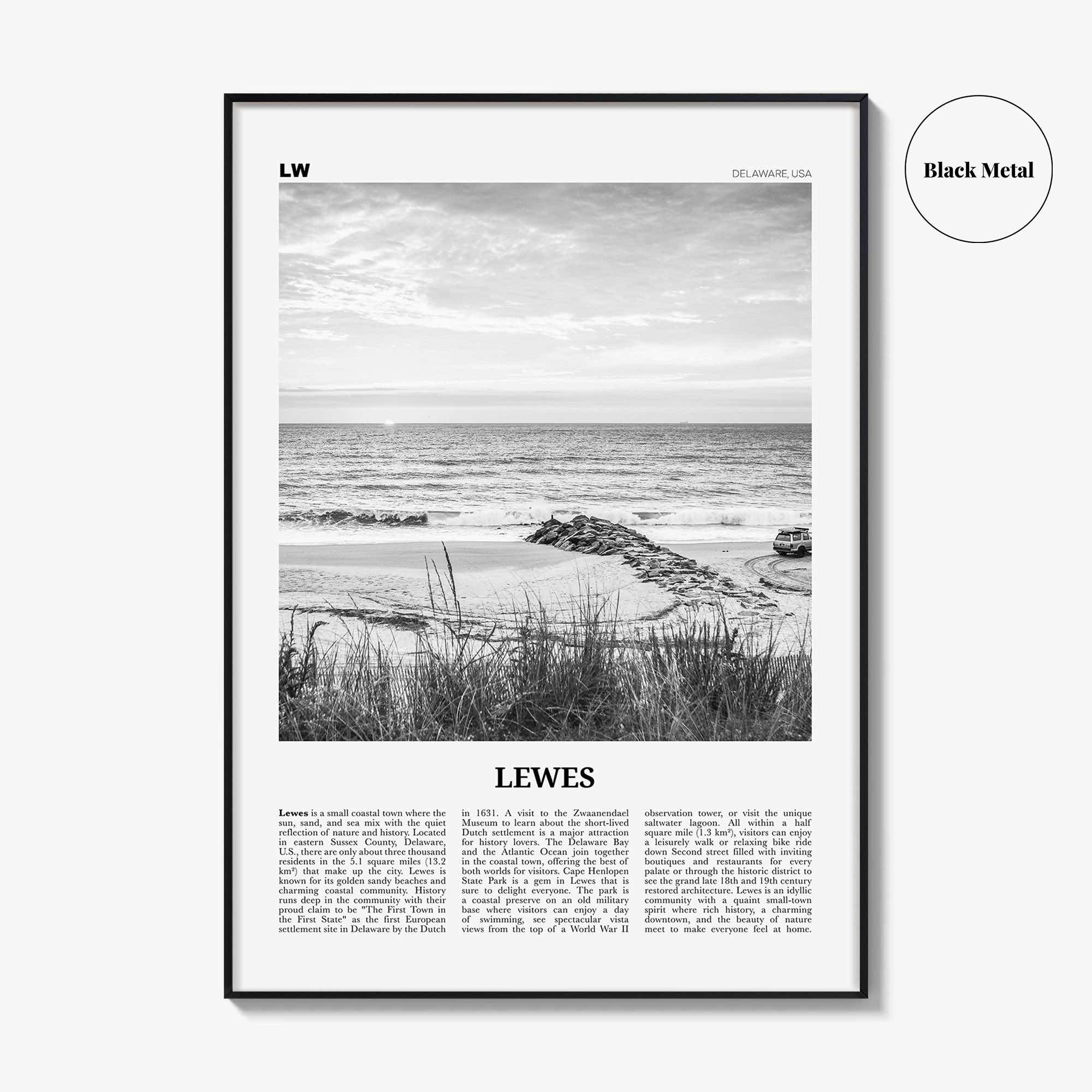 Lewes Print Black and White, Lewes Wall Art, Lewes Poster, Lewes Photo, Lewes Wall Décor, Delaware, USA, United States, North America