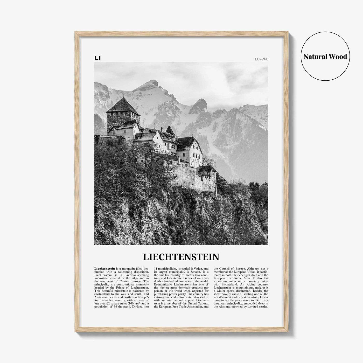 Liechtenstein Print Black and White, Liechtenstein Wall Art, Liechtenstein Poster, Liechtenstein Photo, Fürstentum Liechtenstein, Europe