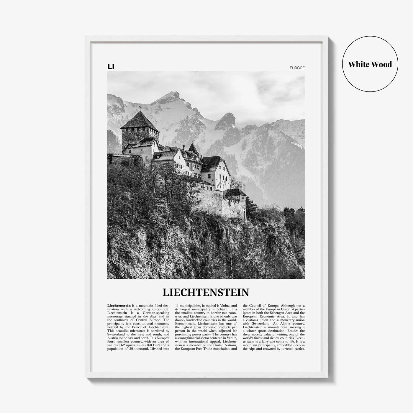 Liechtenstein Print Black and White, Liechtenstein Wall Art, Liechtenstein Poster, Liechtenstein Photo, Fürstentum Liechtenstein, Europe