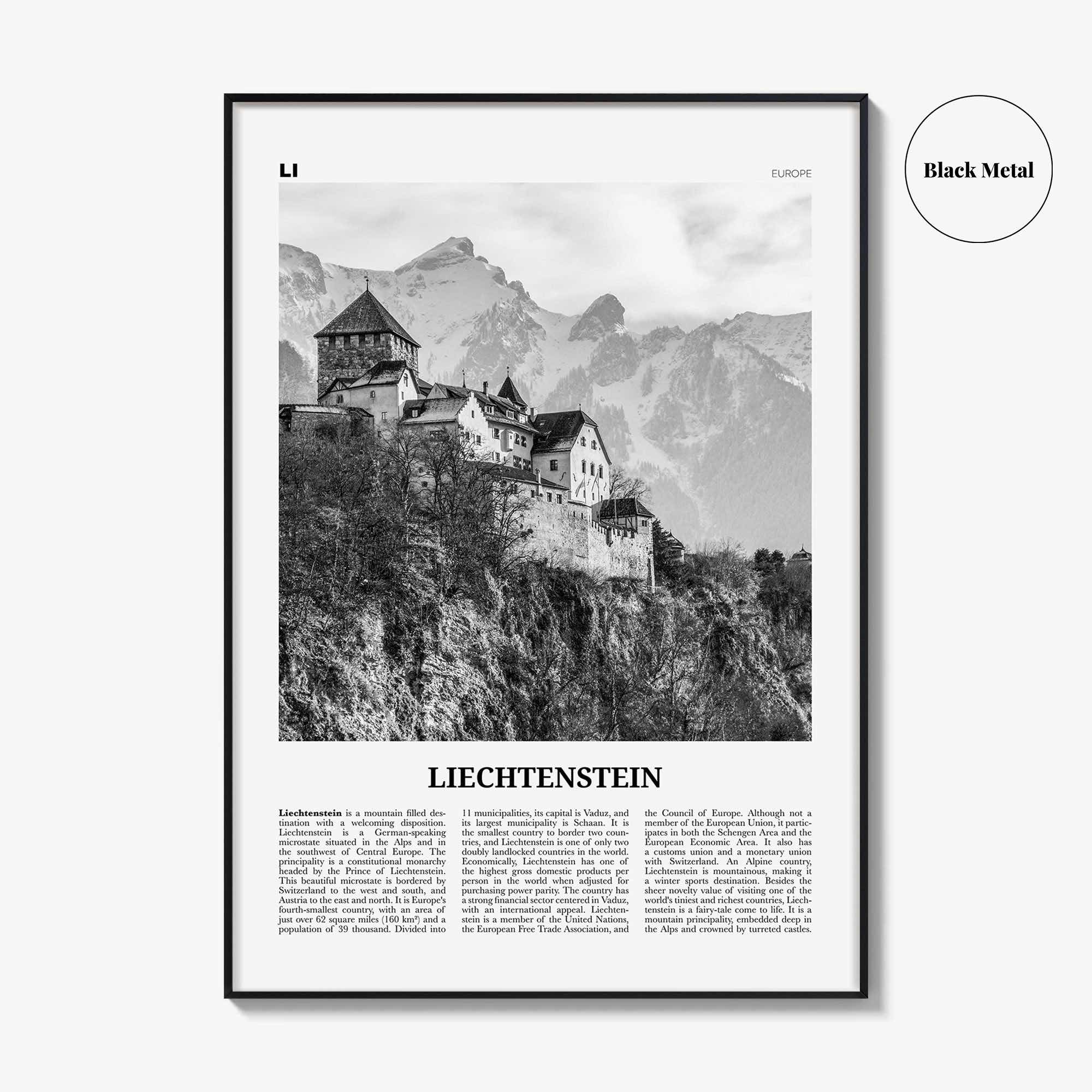 Liechtenstein Print Black and White, Liechtenstein Wall Art, Liechtenstein Poster, Liechtenstein Photo, Fürstentum Liechtenstein, Europe