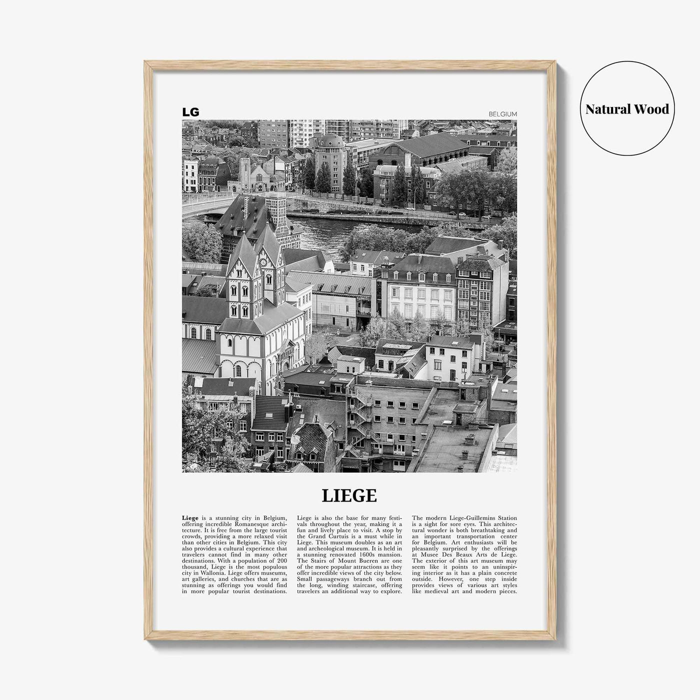 Liege Print Black and White, Liege Wall Art, Liege Poster, Liege Photo, Liege Wall Décor, Liege Map, Belgium