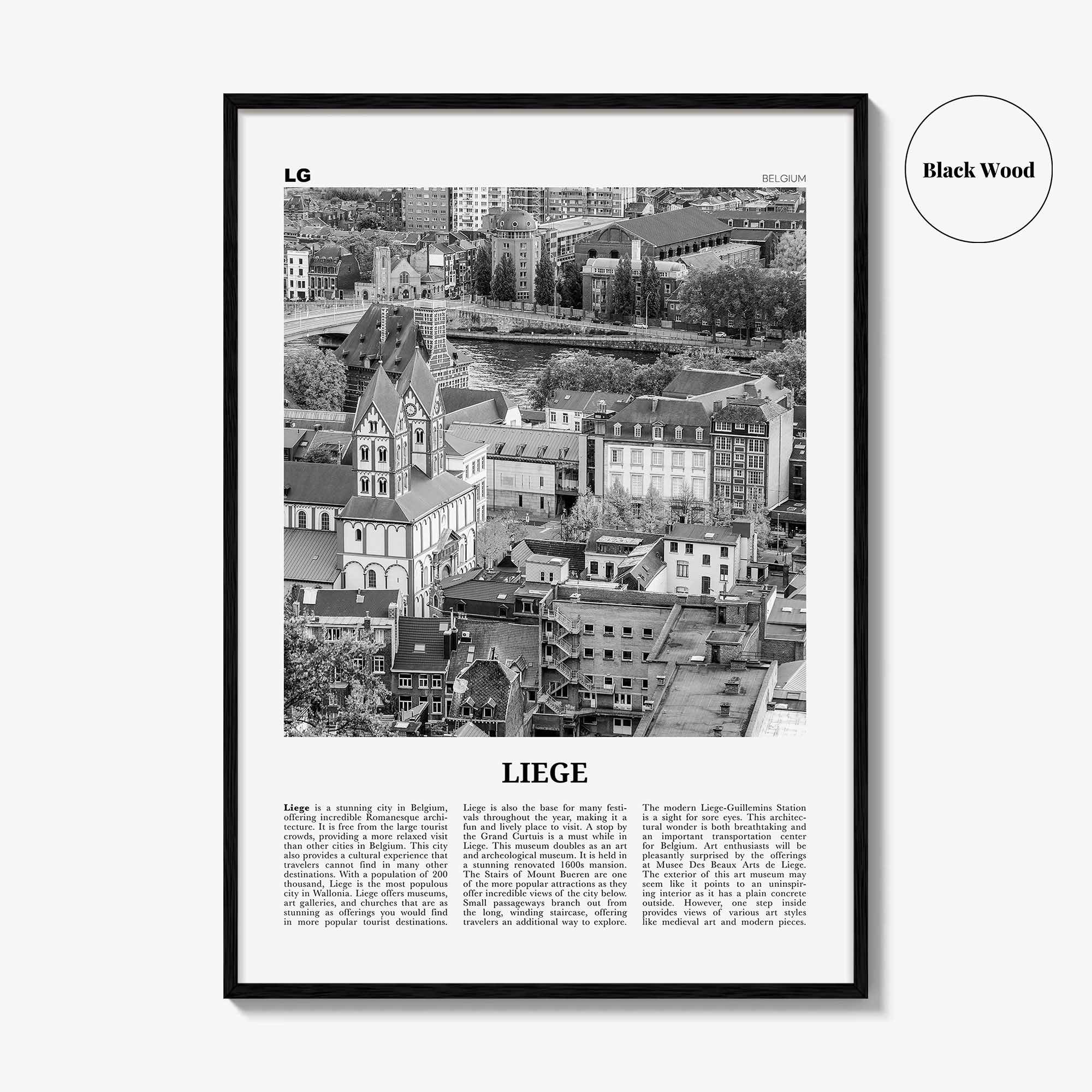 Liege Print Black and White, Liege Wall Art, Liege Poster, Liege Photo, Liege Wall Décor, Liege Map, Belgium