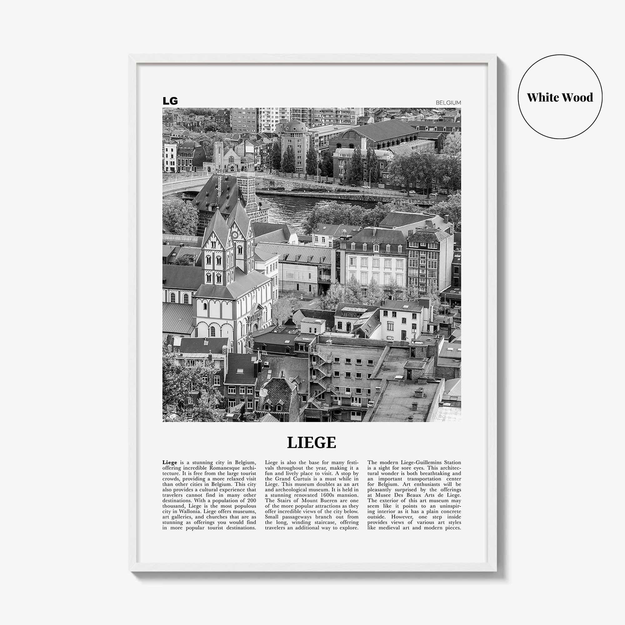 Liege Print Black and White, Liege Wall Art, Liege Poster, Liege Photo, Liege Wall Décor, Liege Map, Belgium