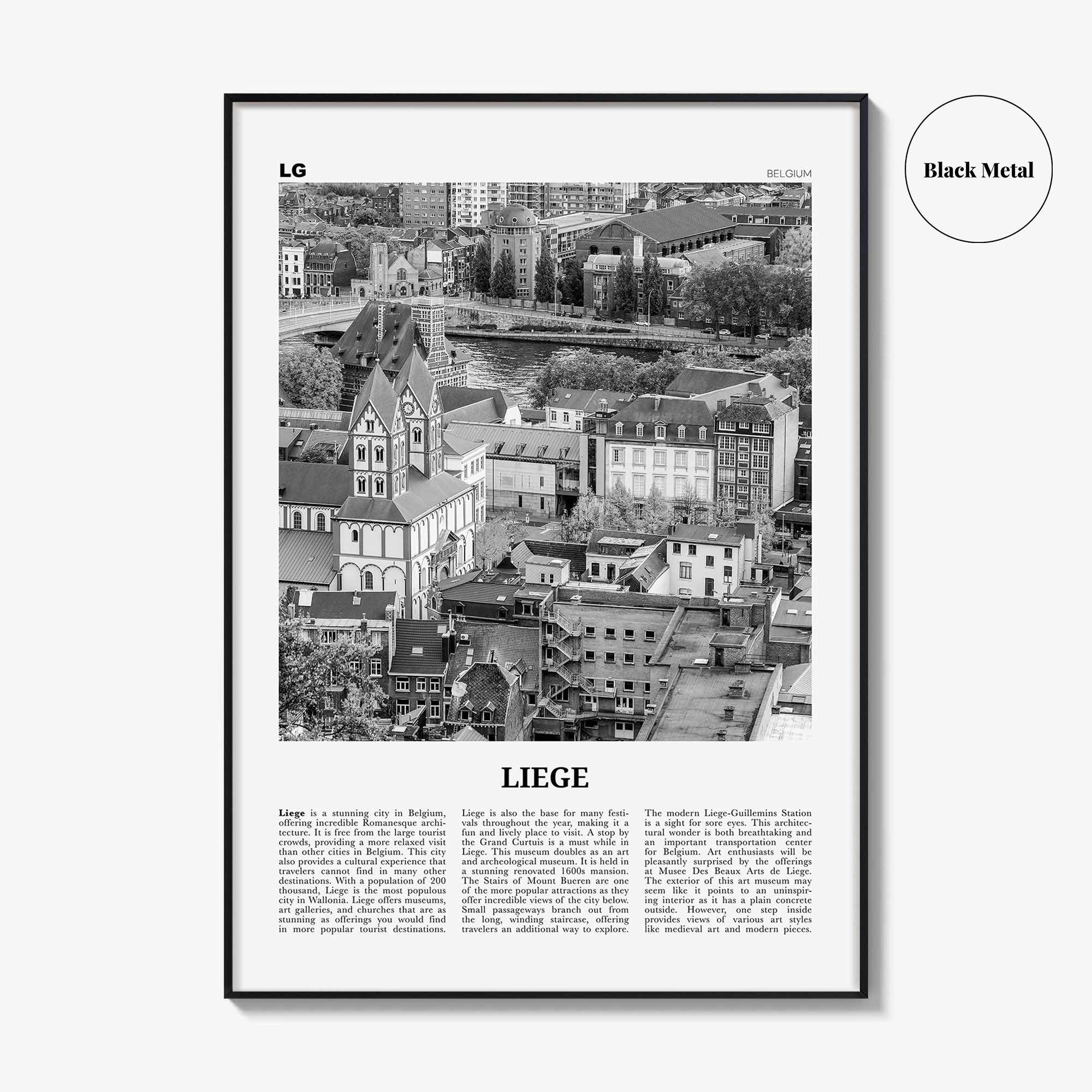 Liege Print Black and White, Liege Wall Art, Liege Poster, Liege Photo, Liege Wall Décor, Liege Map, Belgium