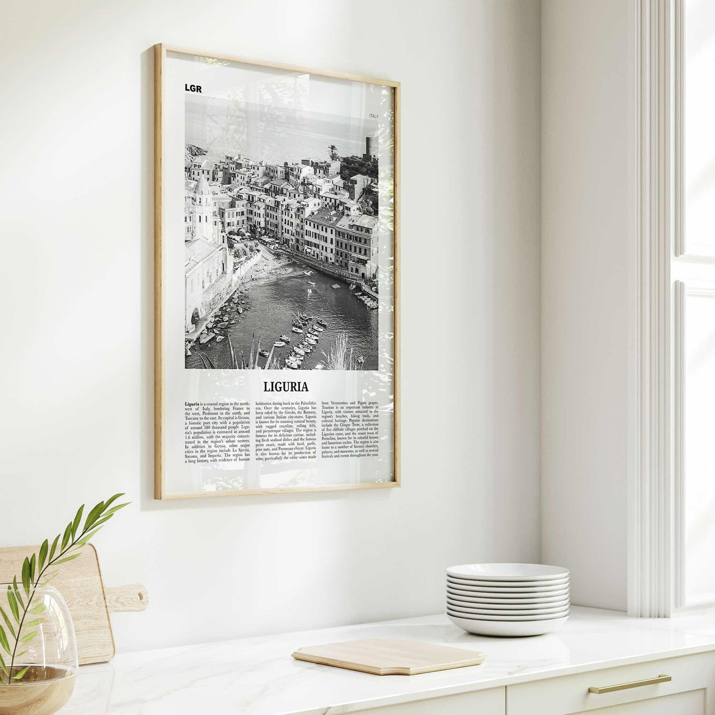 Liguria Print Black and White, Liguria Wall Art, Liguria Poster, Liguria Photo, Liguria Wall Décor, Liguria Map, Italy