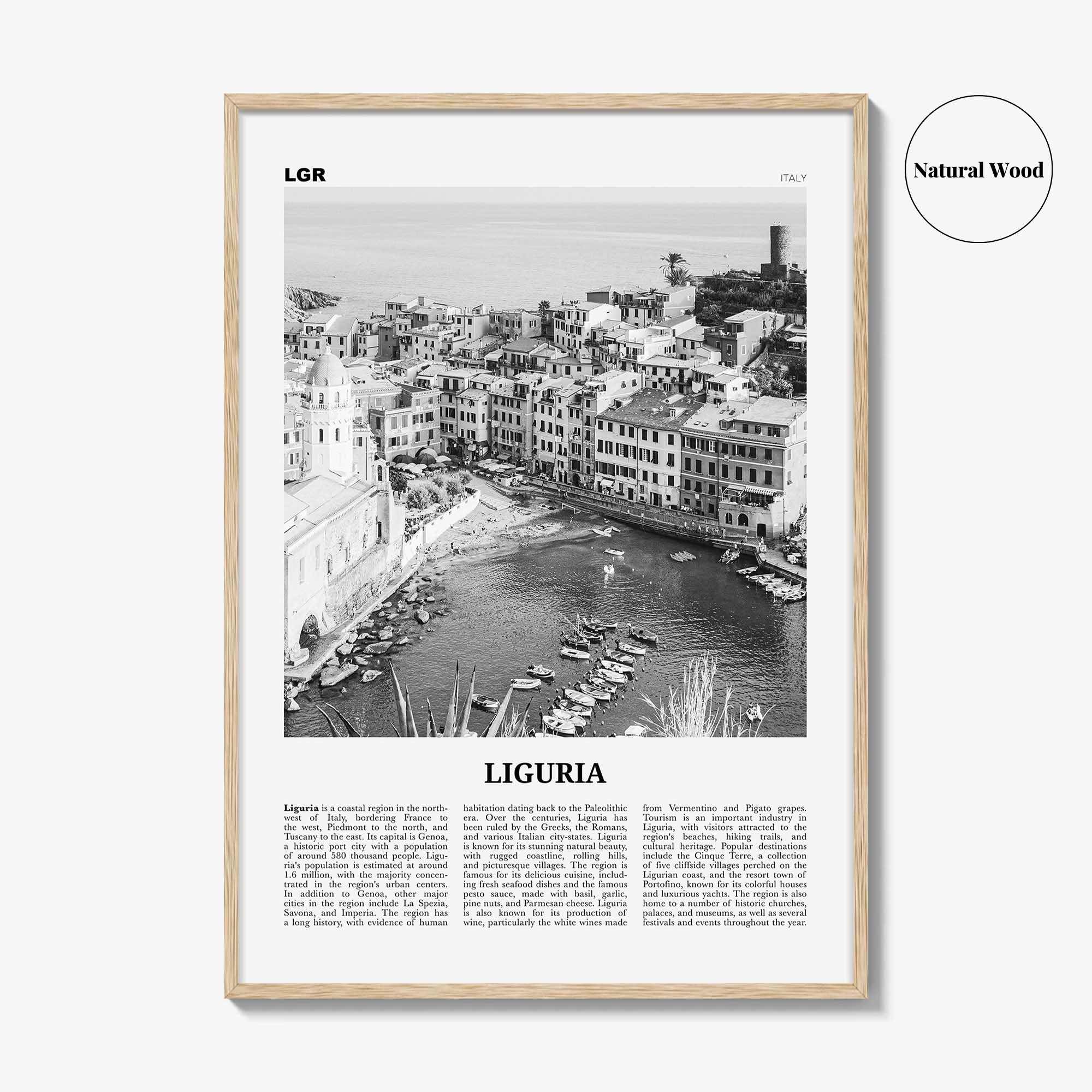 Liguria Print Black and White, Liguria Wall Art, Liguria Poster, Liguria Photo, Liguria Wall Décor, Liguria Map, Italy