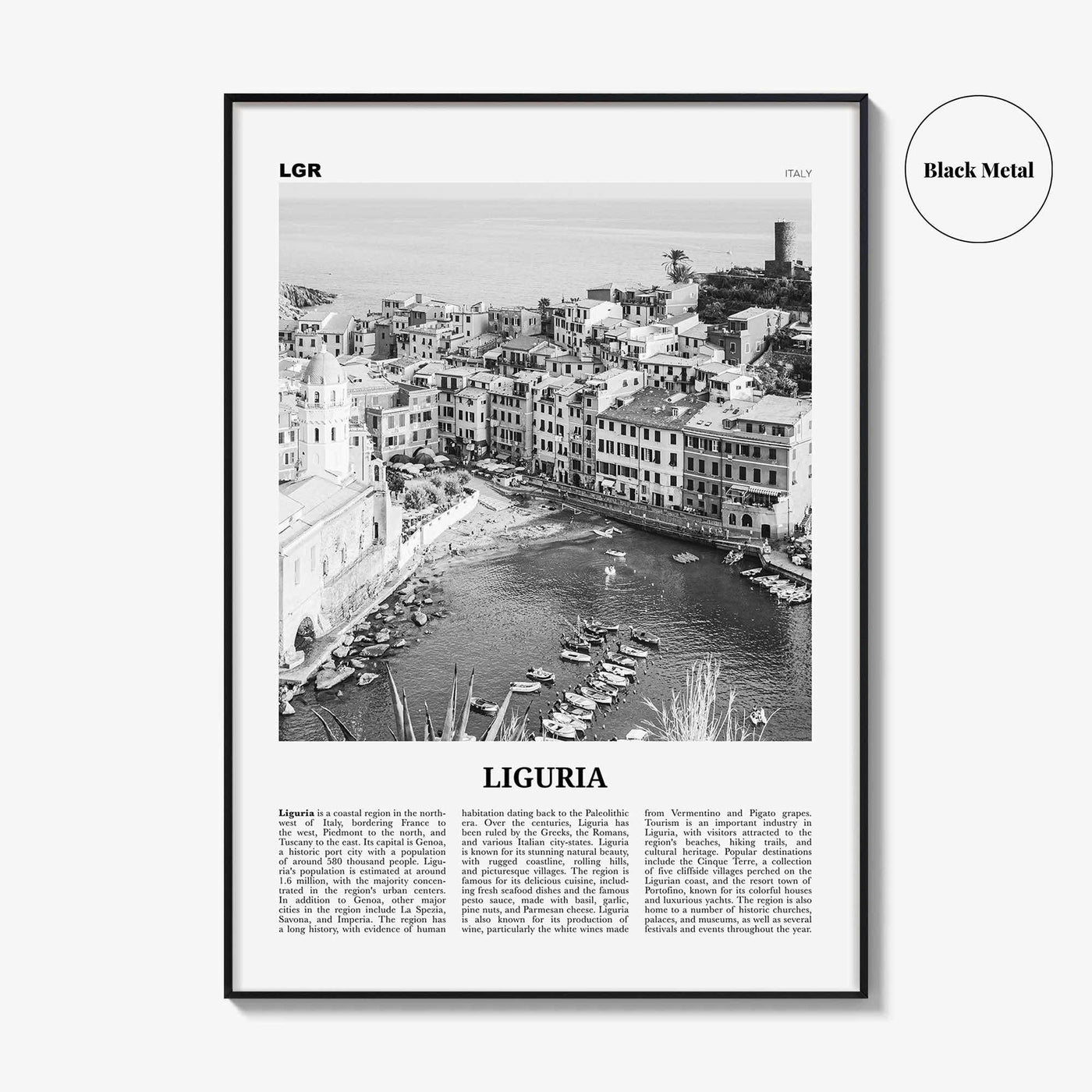 Liguria Print Black and White, Liguria Wall Art, Liguria Poster, Liguria Photo, Liguria Wall Décor, Liguria Map, Italy