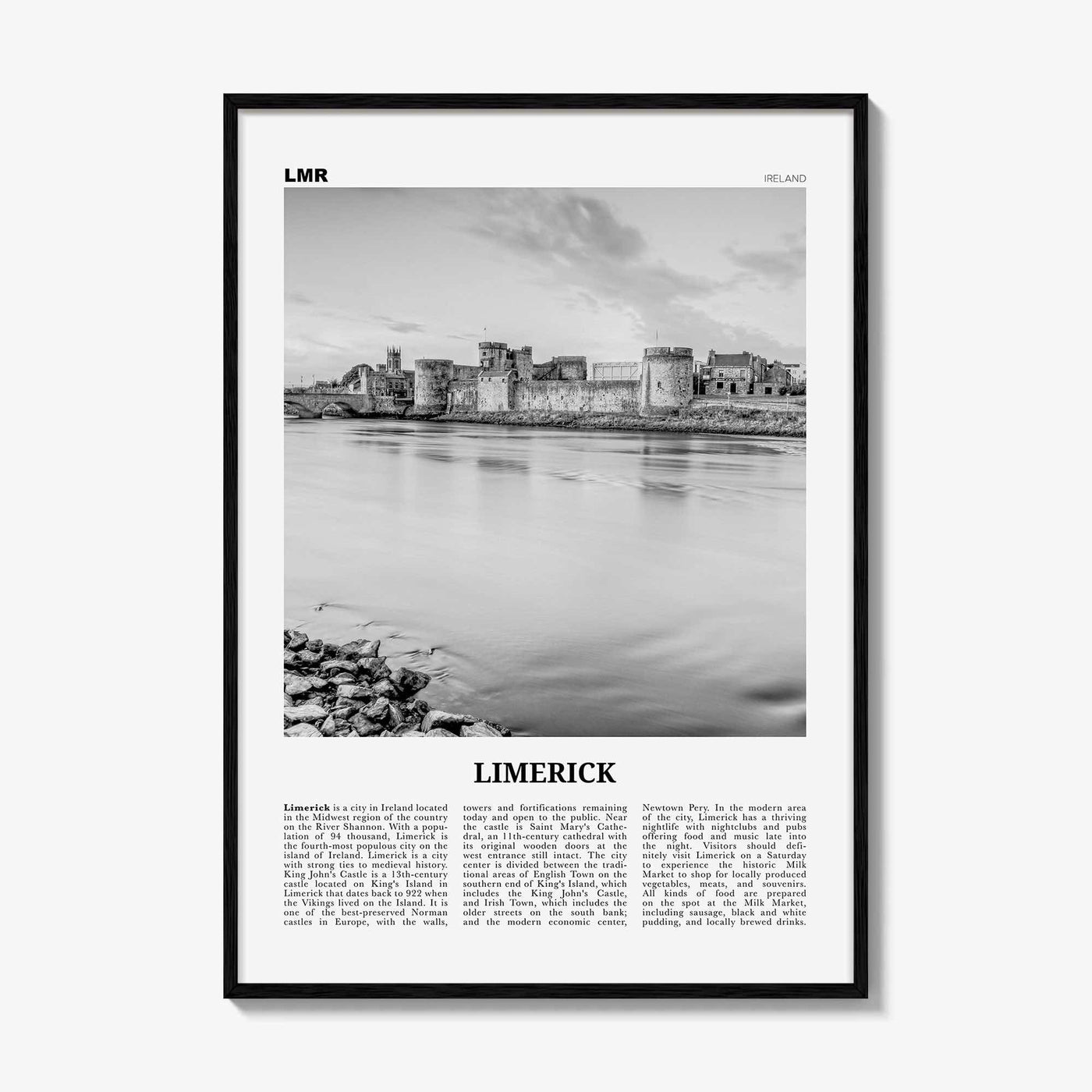 Limerick Print Black and White, Limerick Wall Art, Limerick Poster, Limerick Photo, Limerick Wall Décor, Luimneach, Munster, Ireland