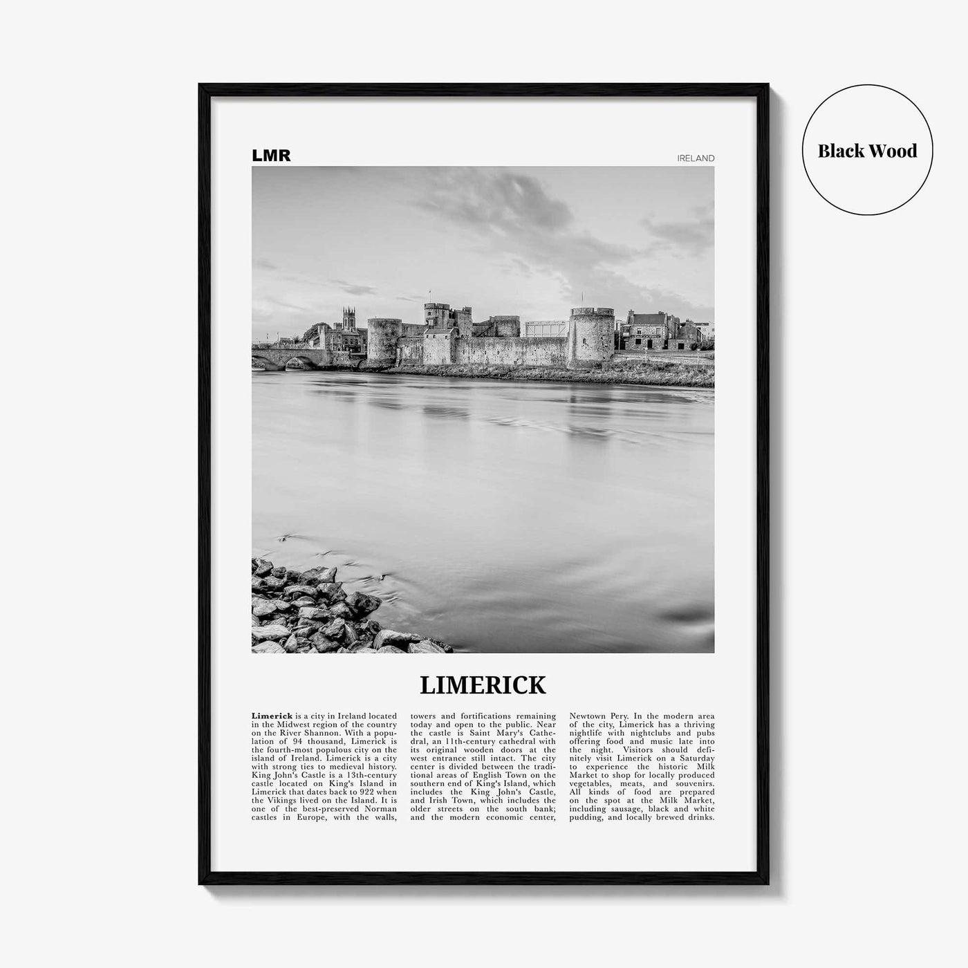Limerick Print Black and White, Limerick Wall Art, Limerick Poster, Limerick Photo, Limerick Wall Décor, Luimneach, Munster, Ireland