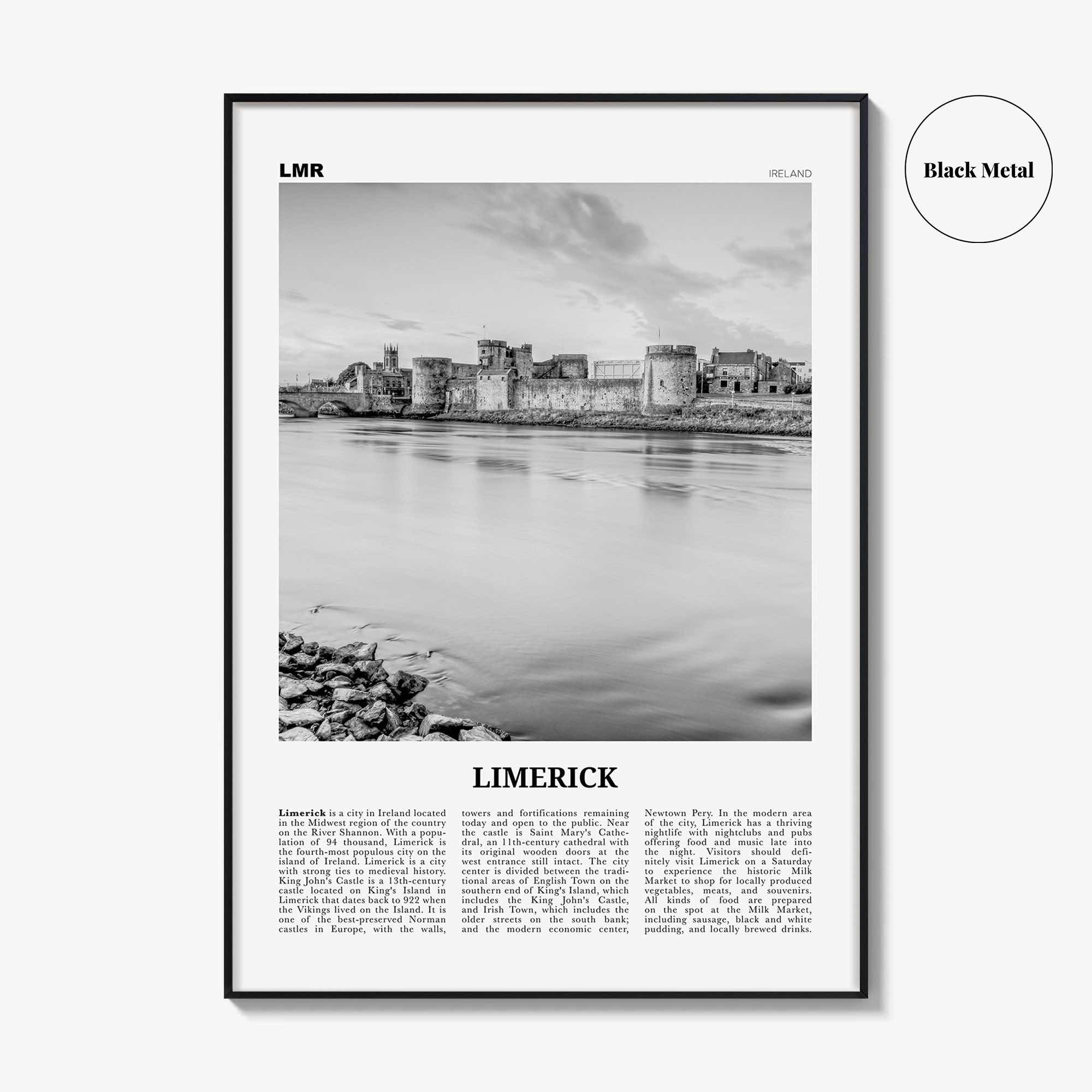 Limerick Print Black and White, Limerick Wall Art, Limerick Poster, Limerick Photo, Limerick Wall Décor, Luimneach, Munster, Ireland