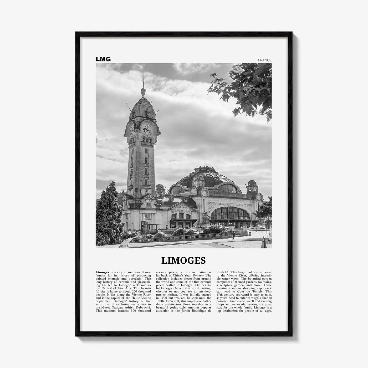 Limoges Print Black and White, Limoges Wall Art, Limoges Poster, Limoges Photo, Limoges Wall Décor, Limoges Map, France