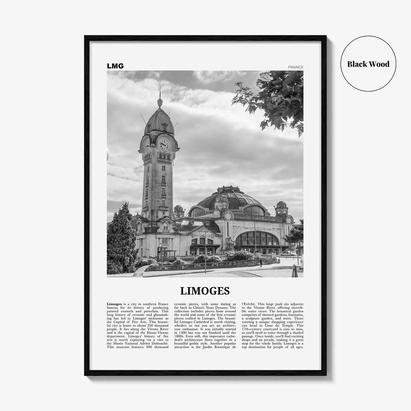 Limoges Print Black and White, Limoges Wall Art, Limoges Poster, Limoges Photo, Limoges Wall Décor, Limoges Map, France