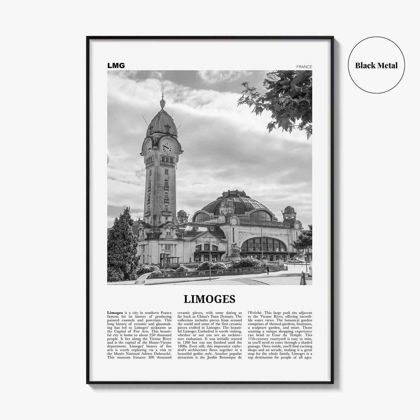 Limoges Print Black and White, Limoges Wall Art, Limoges Poster, Limoges Photo, Limoges Wall Décor, Limoges Map, France