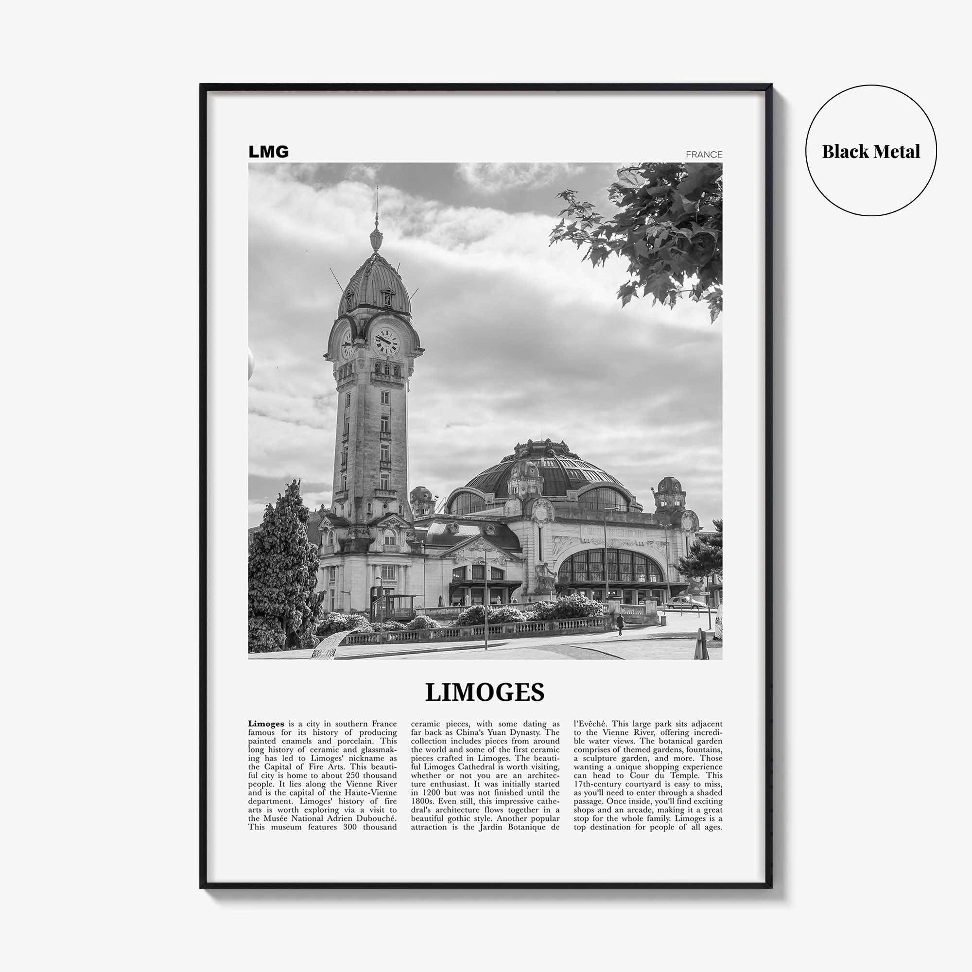 Limoges Print Black and White, Limoges Wall Art, Limoges Poster, Limoges Photo, Limoges Wall Décor, Limoges Map, France